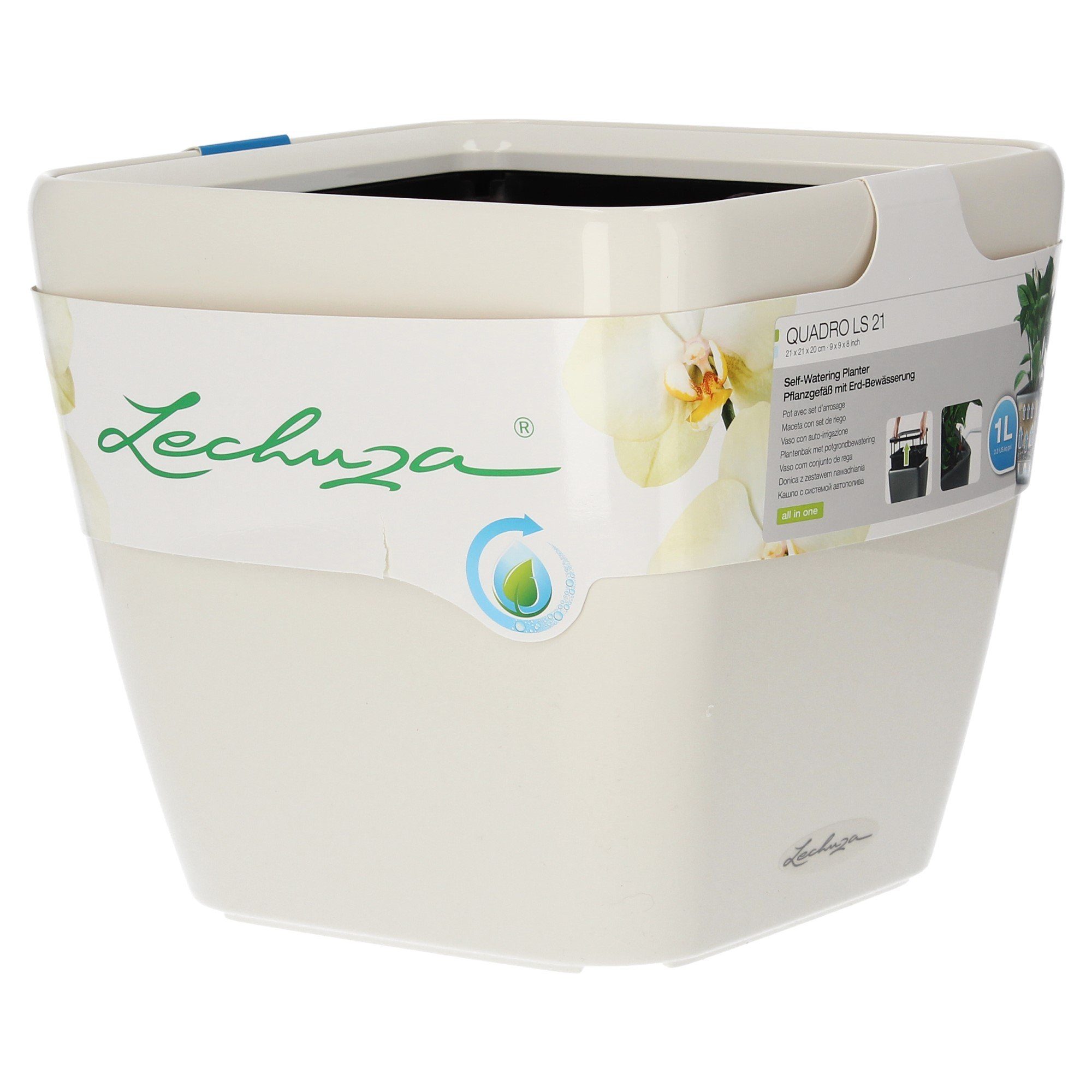 Lechuza® Blumentopf Quadro LS 21 - weiß hochglanz, AIO Komplettset (1 St)