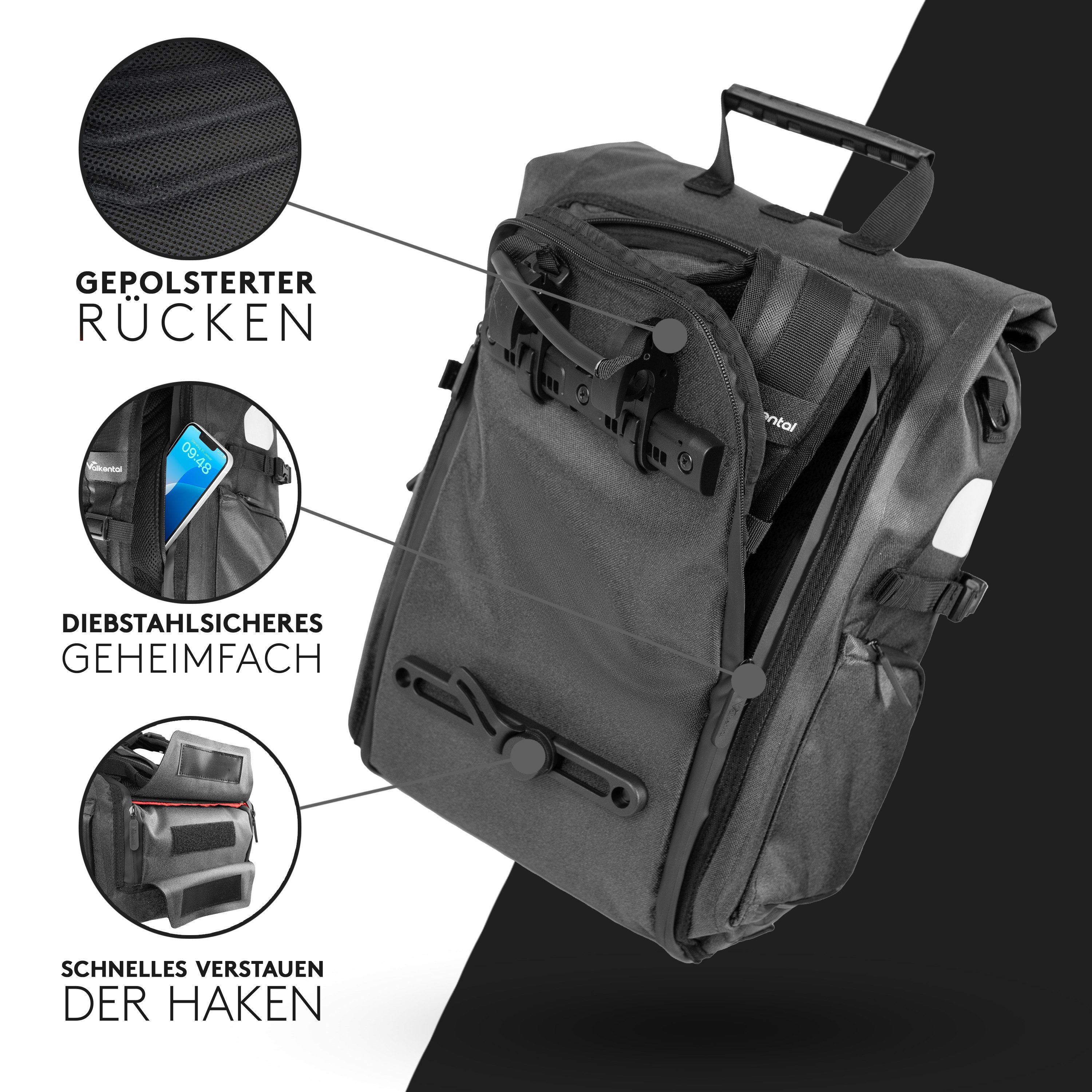 Valkental Fahrradtasche Pro Gepäckträgertasche, Rucksack & Umhängetasche, wasserdicht, Hochwertiges Nylon 23 L