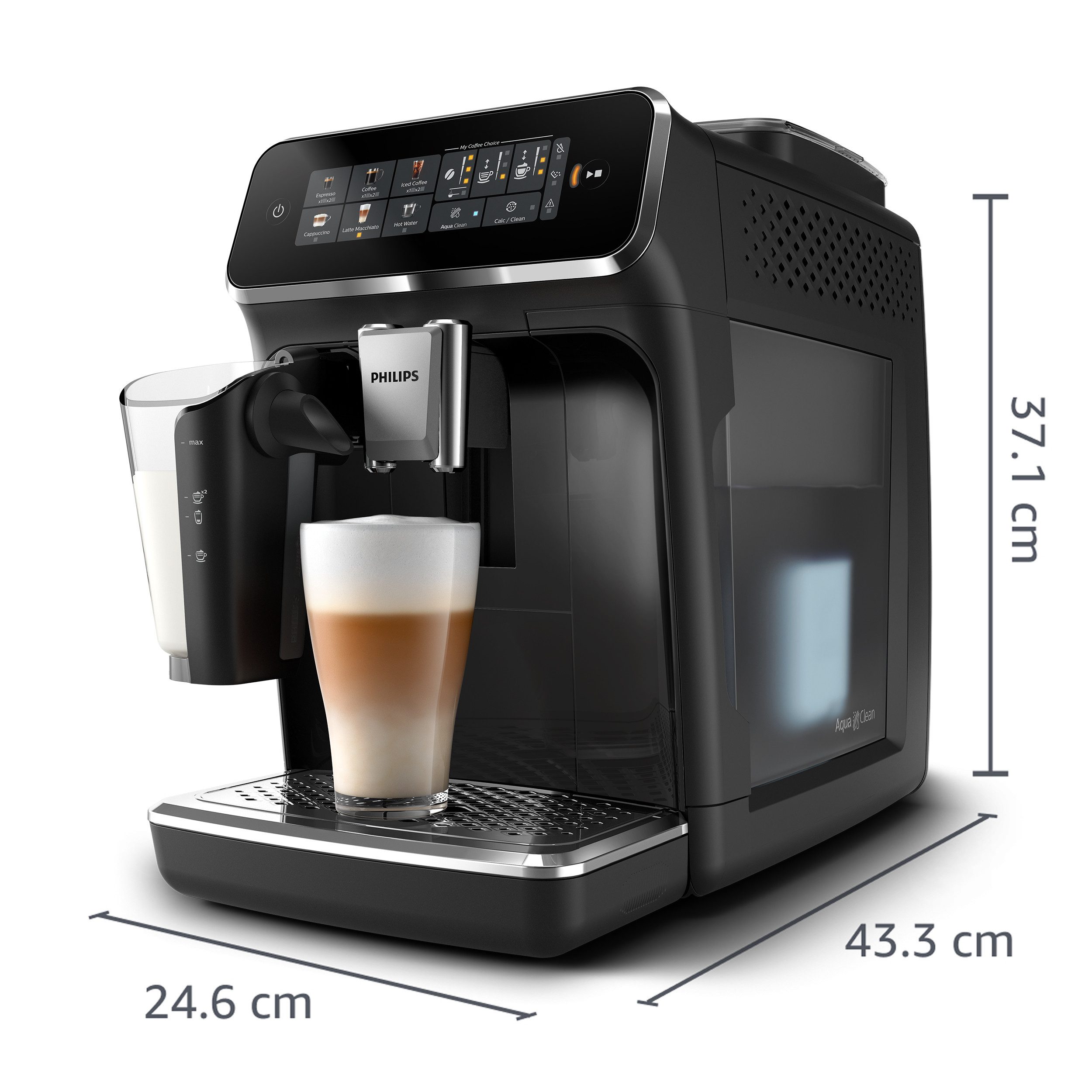 Philips Kaffeevollautomat EP3341/50 3300 Series, 6 Getränke (heiß oder eisgekühlt), LatteGo-Milchsystem, SilentBrew Technologie, Chrom-Schwarz