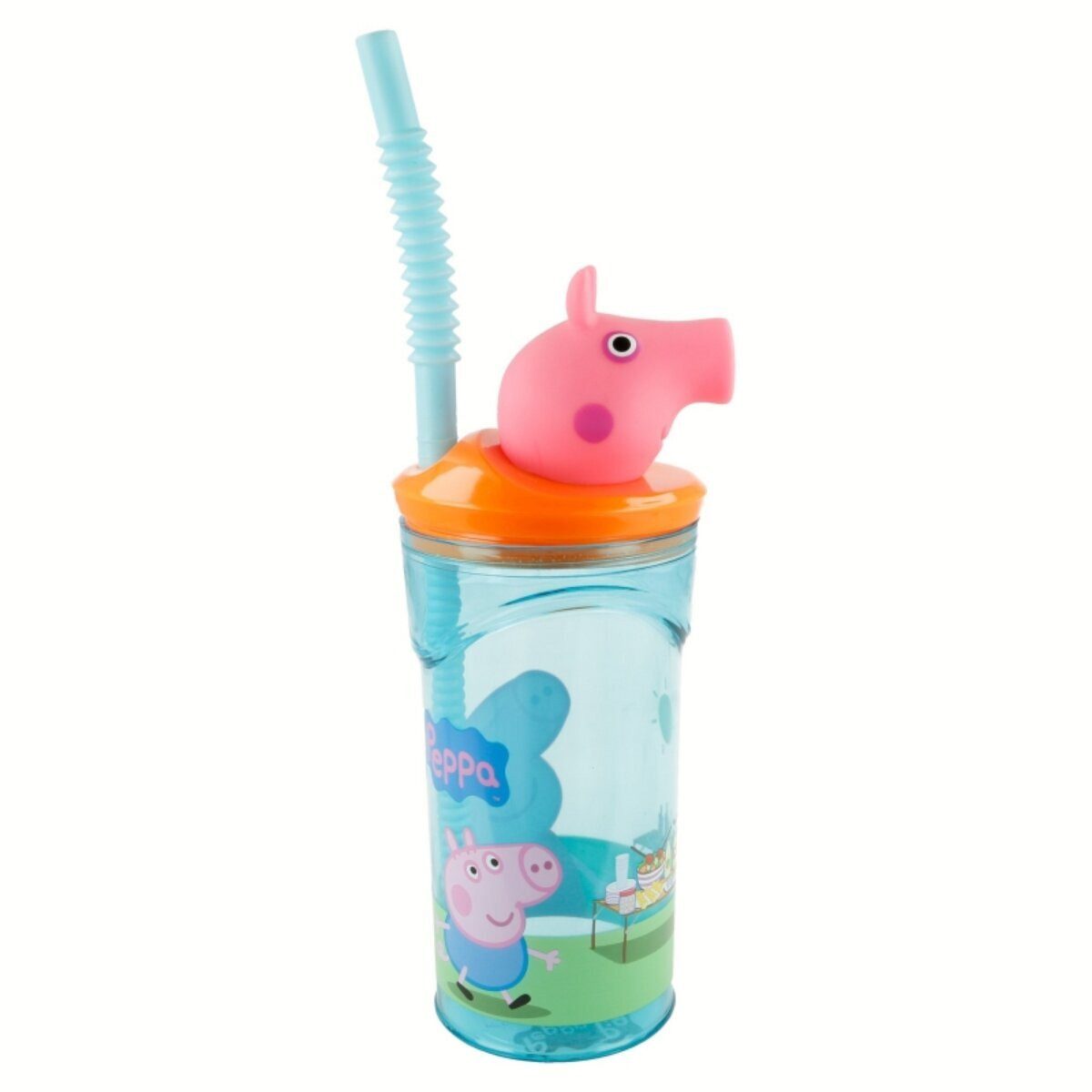 Peppa Pig Trinkflasche Stor Peppa Pig Trinkbecher 3D Kinderbecher & Strohhalmbecher 360ml