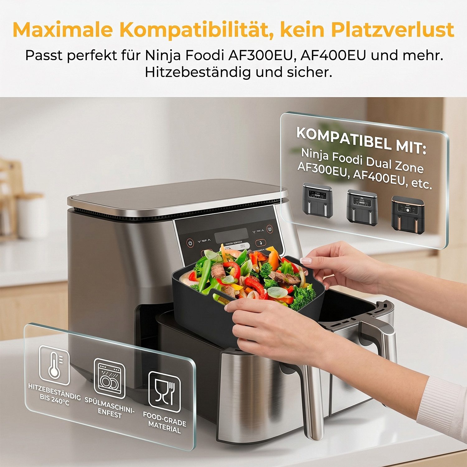 AKKEE Backform Heißluftfritteuse zubehör airfryer zubehör 13-teilig BPA-frei fürNinja, (13-tlg), 304Edelstahl, Lebensmittelechtes Silikon, BPA-Frei 13-tlg – Bild 4 von 5