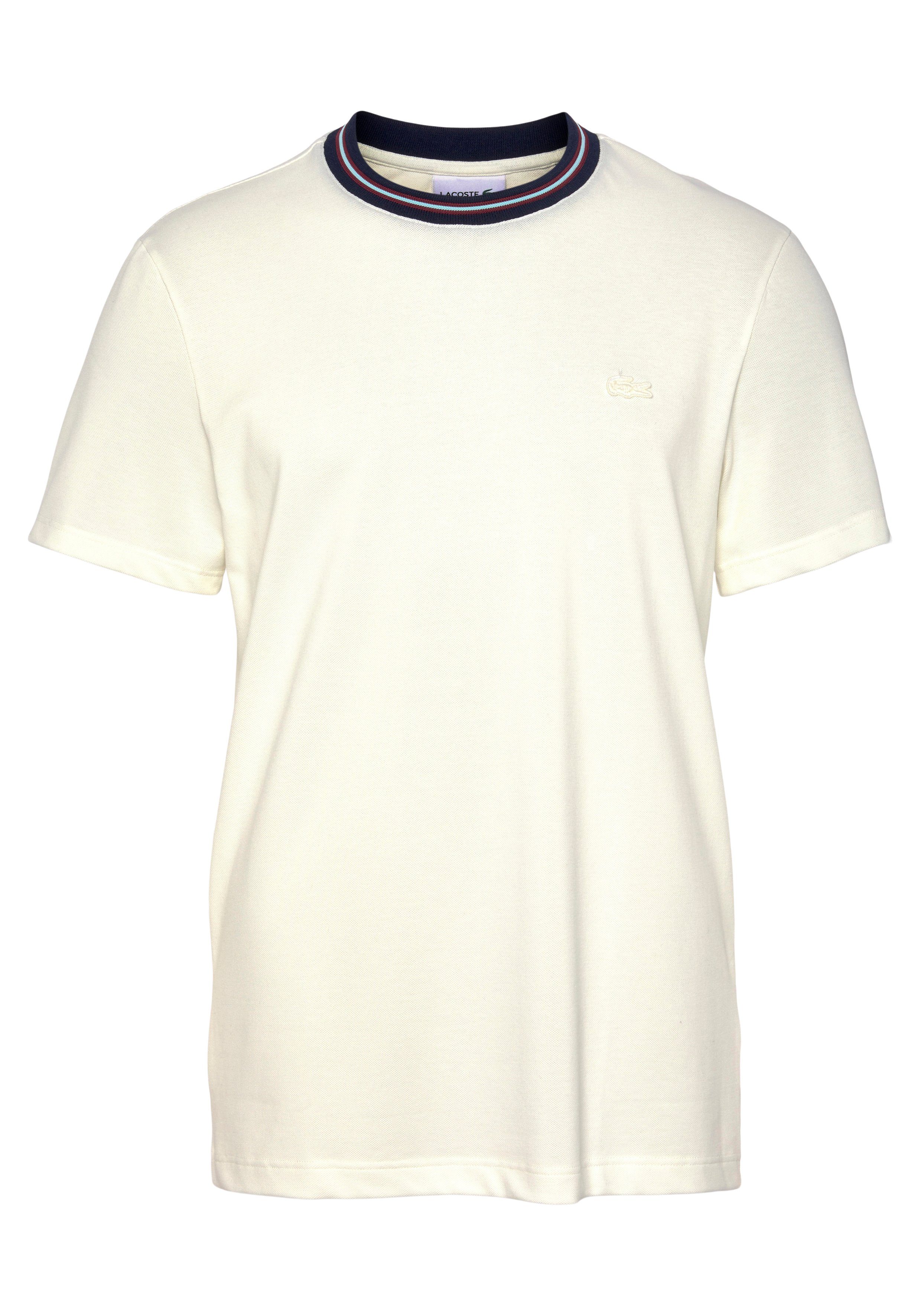 Rundhalsausschnitt, mit T-Shirt am T-SHIRT Details Mit Lacoste Ausschnitt kontrastfarbenen