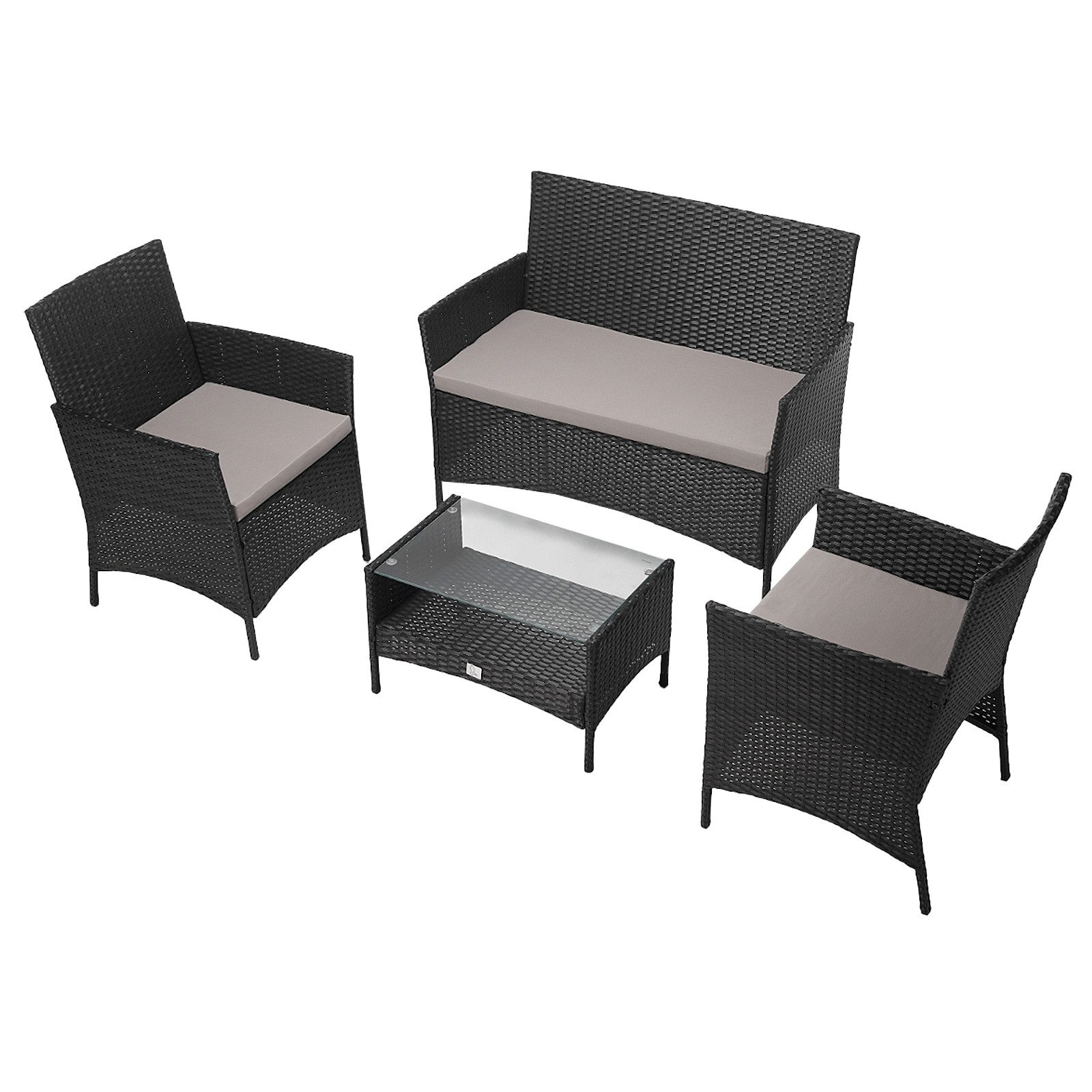 SVITA Sitzgruppe BROOKLYN, (Set, 4-tlg., Gartenlounge), 2 Sessel, mit Tisch, Sitzpolster, gemütlich