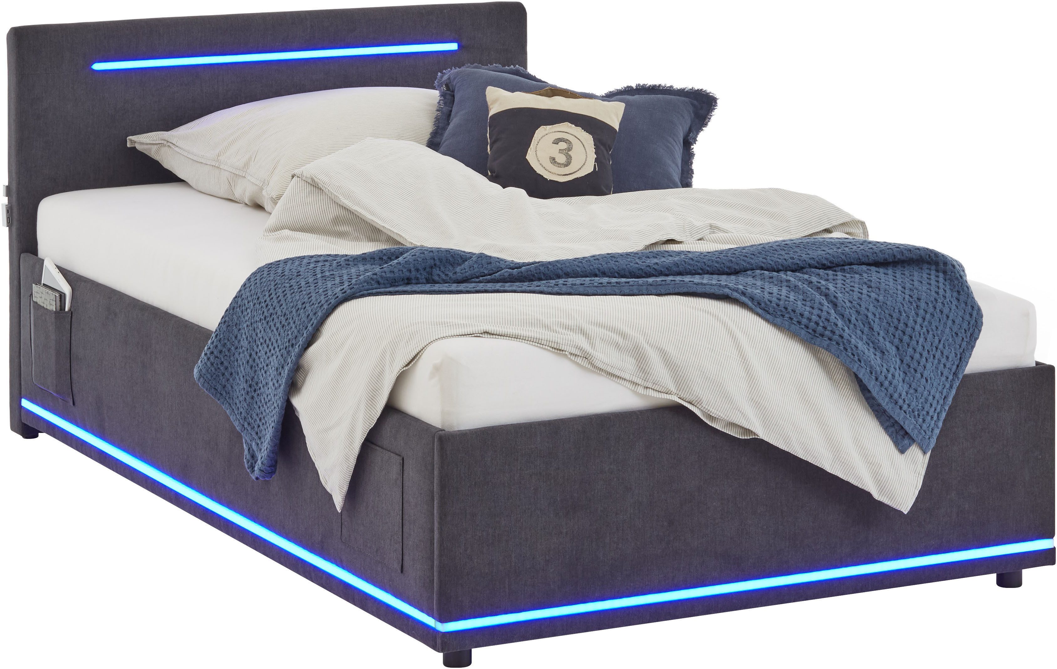 meise.möbel Polsterbett CIRCLE inkl. LED-Beleuchtung & USB-Anschluss, wahlweise mit Bettkasten, erhältlich in den Breiten 90cm, 120cm & 140cm
