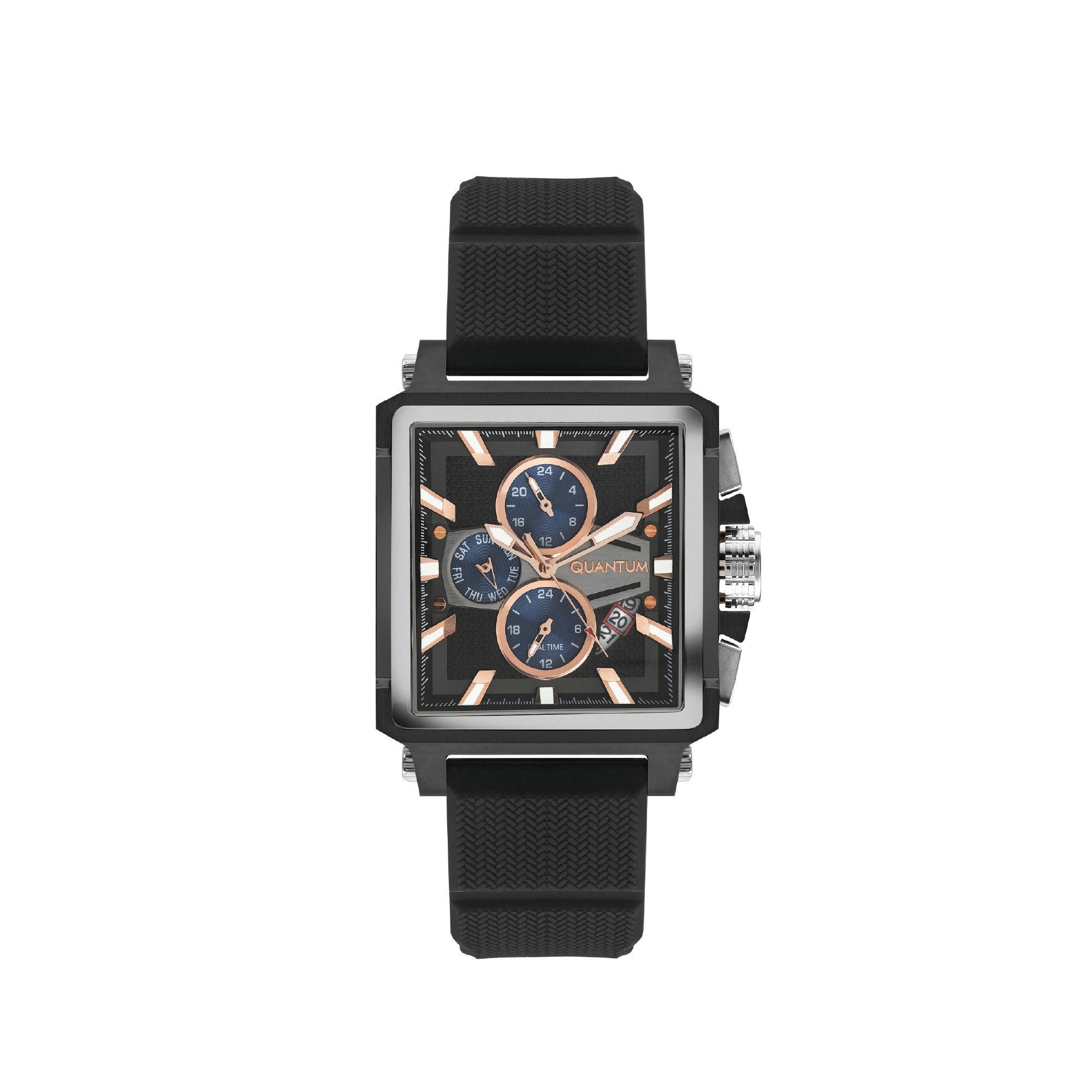 QUANTUM Multifunktionsuhr Herrenuhr mit Silikonarmband, 41,5 mm, Herren Armbanduhr HNG969.650, (1-tlg), Mineralglas, 5 ATM, inkl. Geschenkbox