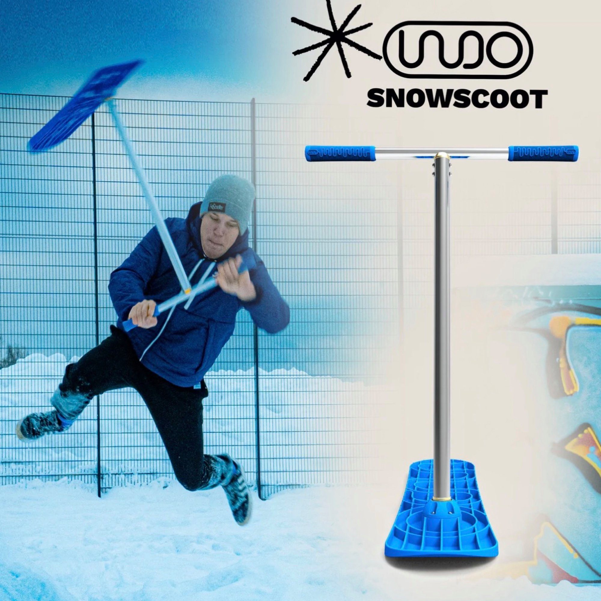INDO Indo H=76cm Stuntscooter Stunt-Scooter Schnee Pro Snowscooter Blau