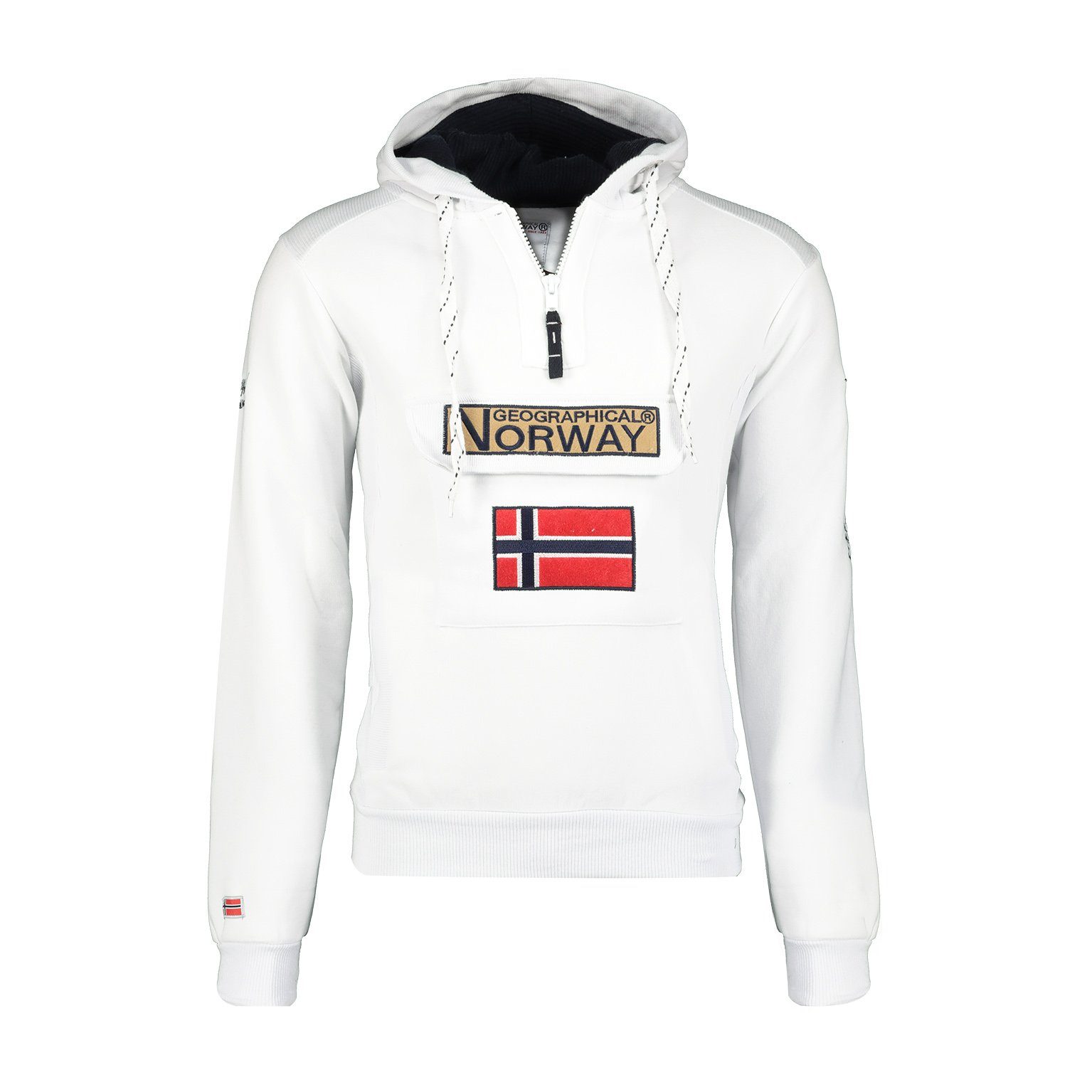 Geographical Norway Kapuzenpullover Gymclass by leyoley mit großer Bauchtasche und warmer Kapuze Weiß