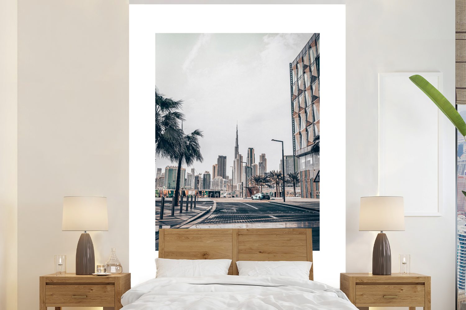 MuchoWow Fototapete Dubai - Skyline - Straße, Matt, bedruckt, (3 St), Montagefertig Vinyl Tapete für Wohnzimmer, Wandtapete
