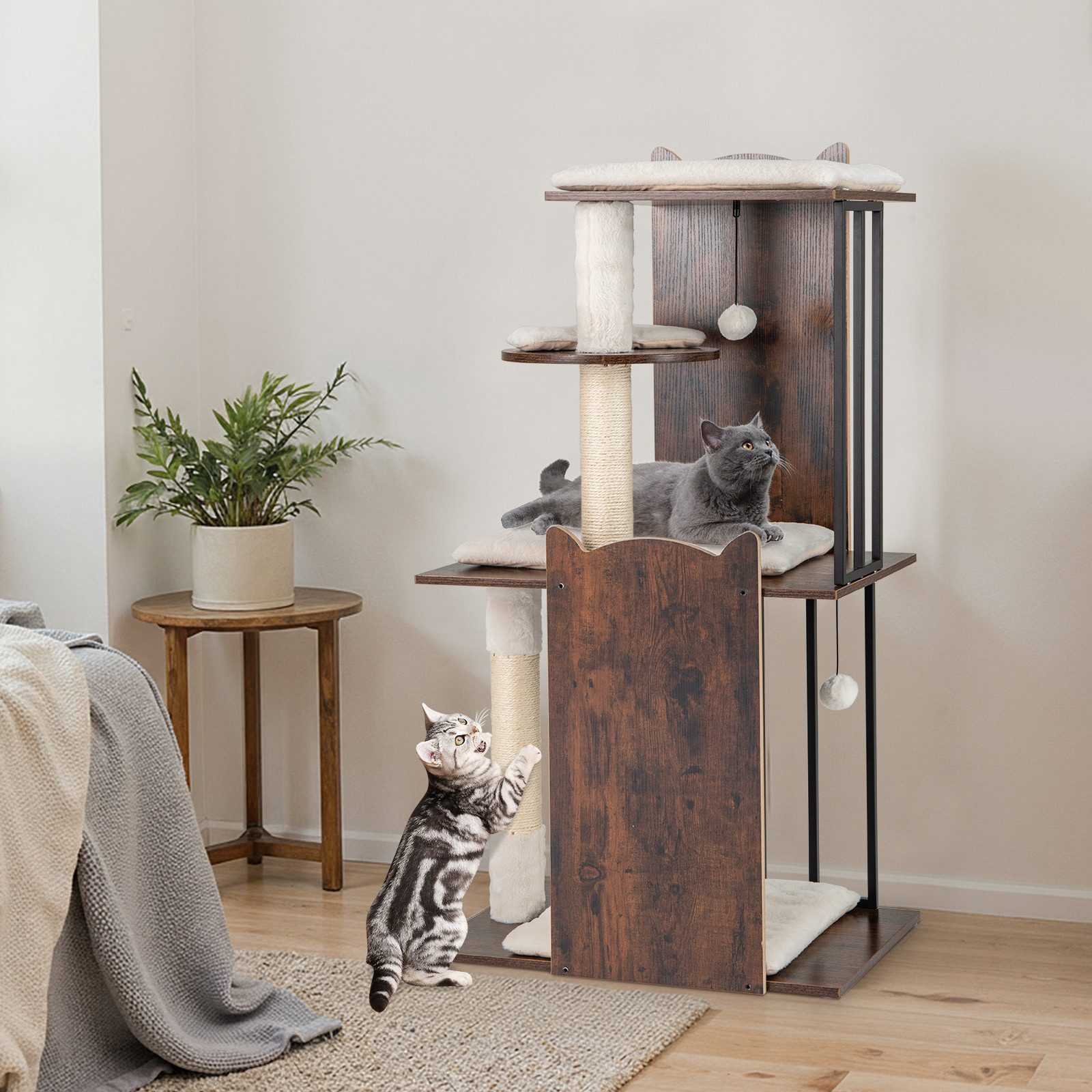 COSTWAY Kratzbaum, Katzenbaum, Kletterbaum mit abnehmbaren Kissen