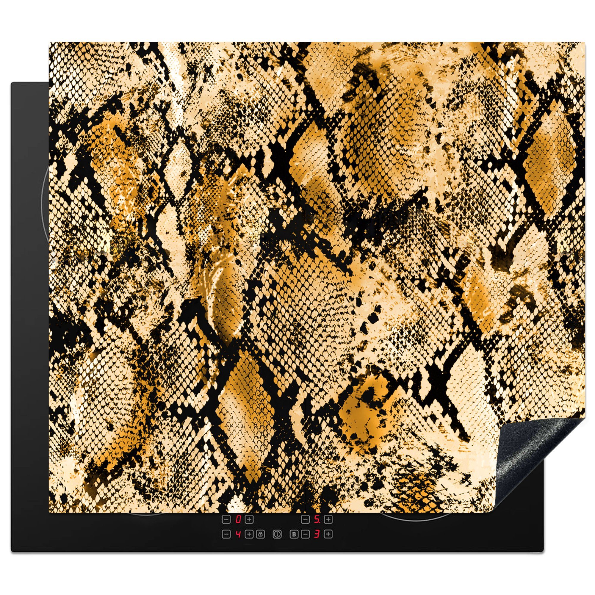 MuchoWow Herdblende-/Abdeckplatte Tiermuster - Gold - Schlange, Vinyl, (1 tlg), 59x52 cm, Ceranfeldabdeckung für die küche, Induktionsmatte