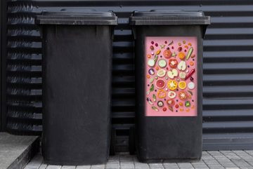 MuchoWow Wandsticker Gemüse - Obst - Rosa (1 St), Mülleimer-aufkleber, Mülltonne, Sticker, Container, Abfalbehälter