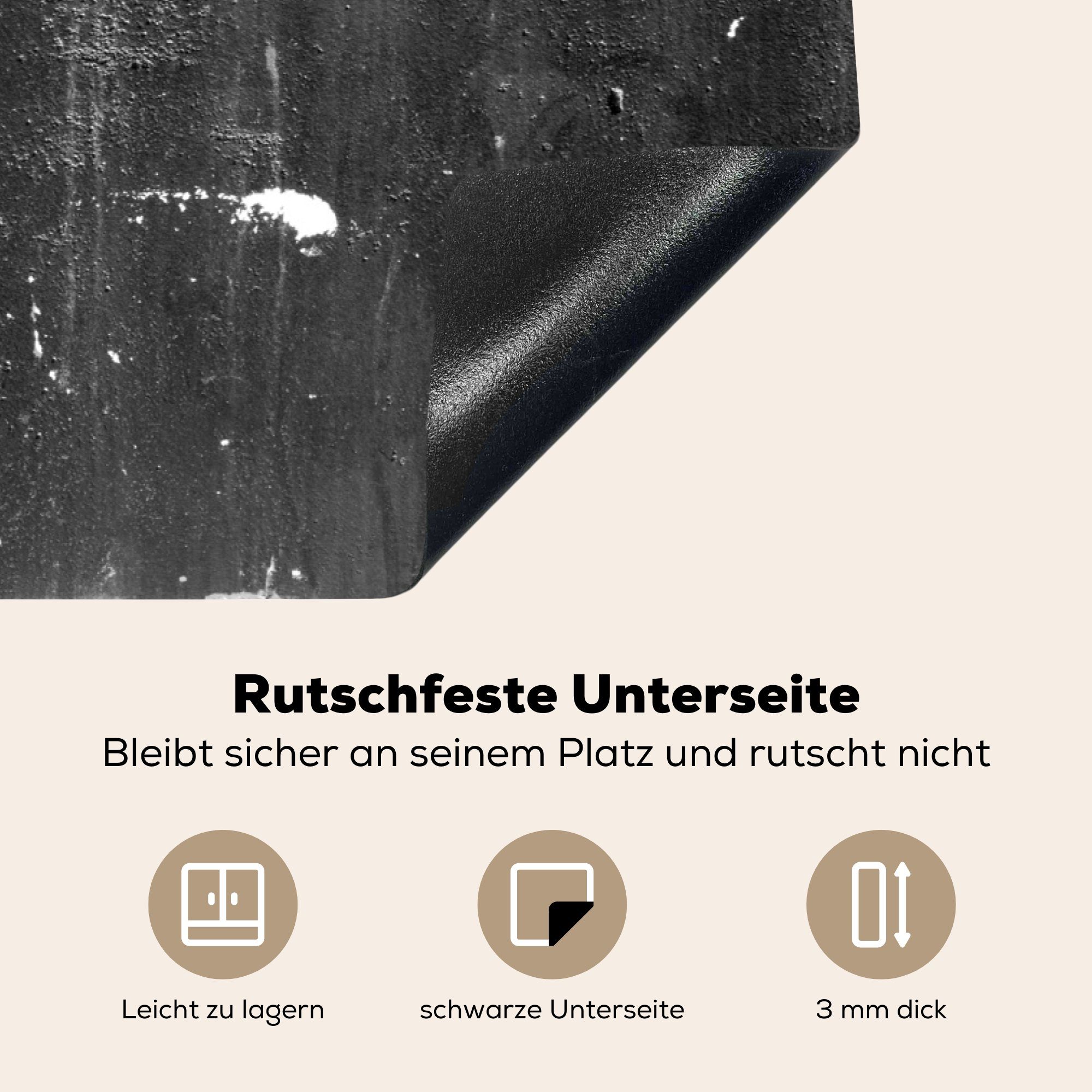 MuchoWow Herdblende-/Abdeckplatte Beton - Ceranfeldabdeckung die (1 Schwarz für Weiß, Vinyl, Induktionskochfeld cm, 81x52 tlg), - Schutz küche
