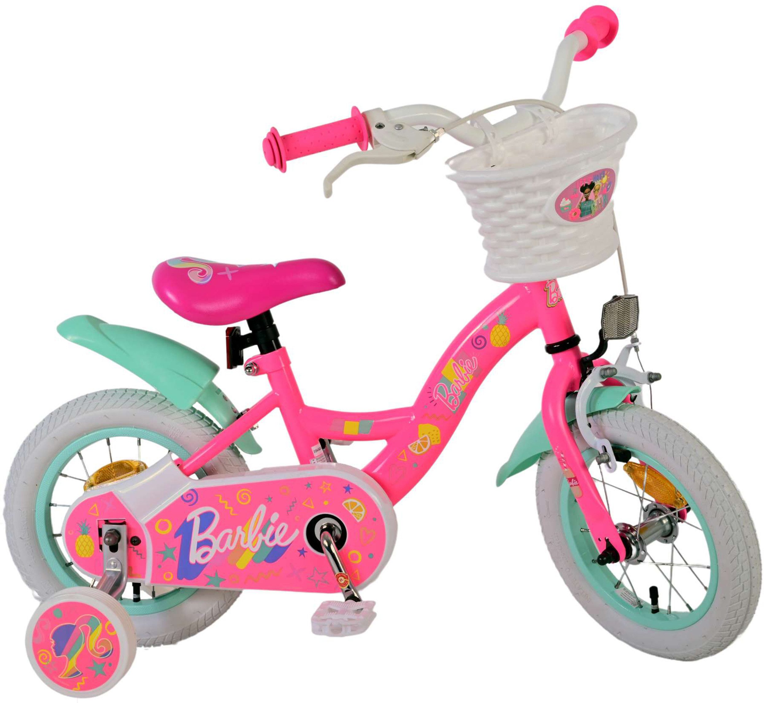 TPFSports Kinderfahrrad Volare Barbie 12 Zoll mit Rücktritt + Handbremse, 1 Gang, (Mädchen Fahrrad - Rutschfeste Sicherheitsgriffe), Kinder Fahrrad 12 Zoll mit Stützräder Laufrad Mädchen Kinderrad