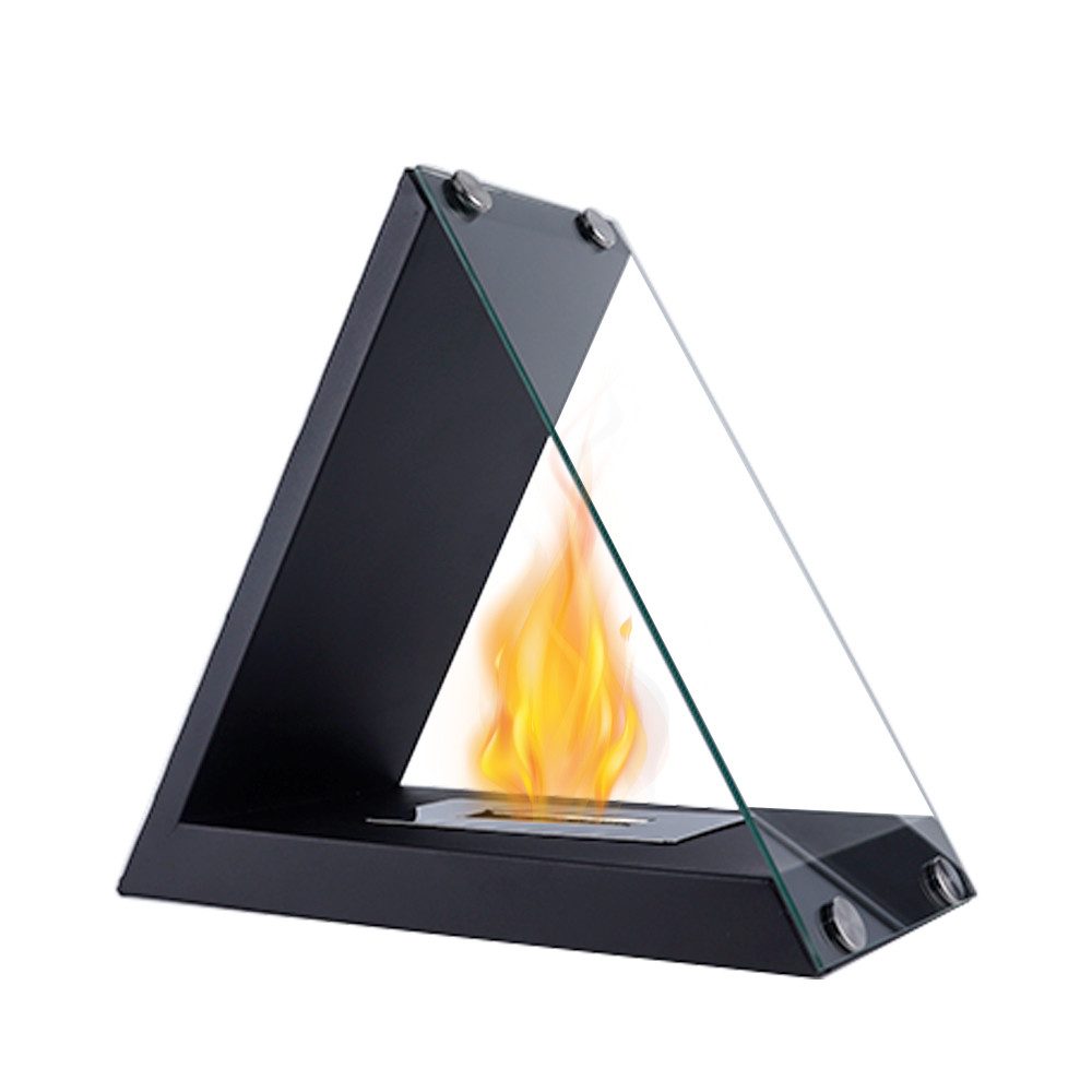 JHY DESIGN Feuerschale 37cm Hoch Tisch-Feuerschale Tisch-Kami Windlichter aus Metall und Glas, (1-St), für Innen und Außenbereich Schwarz