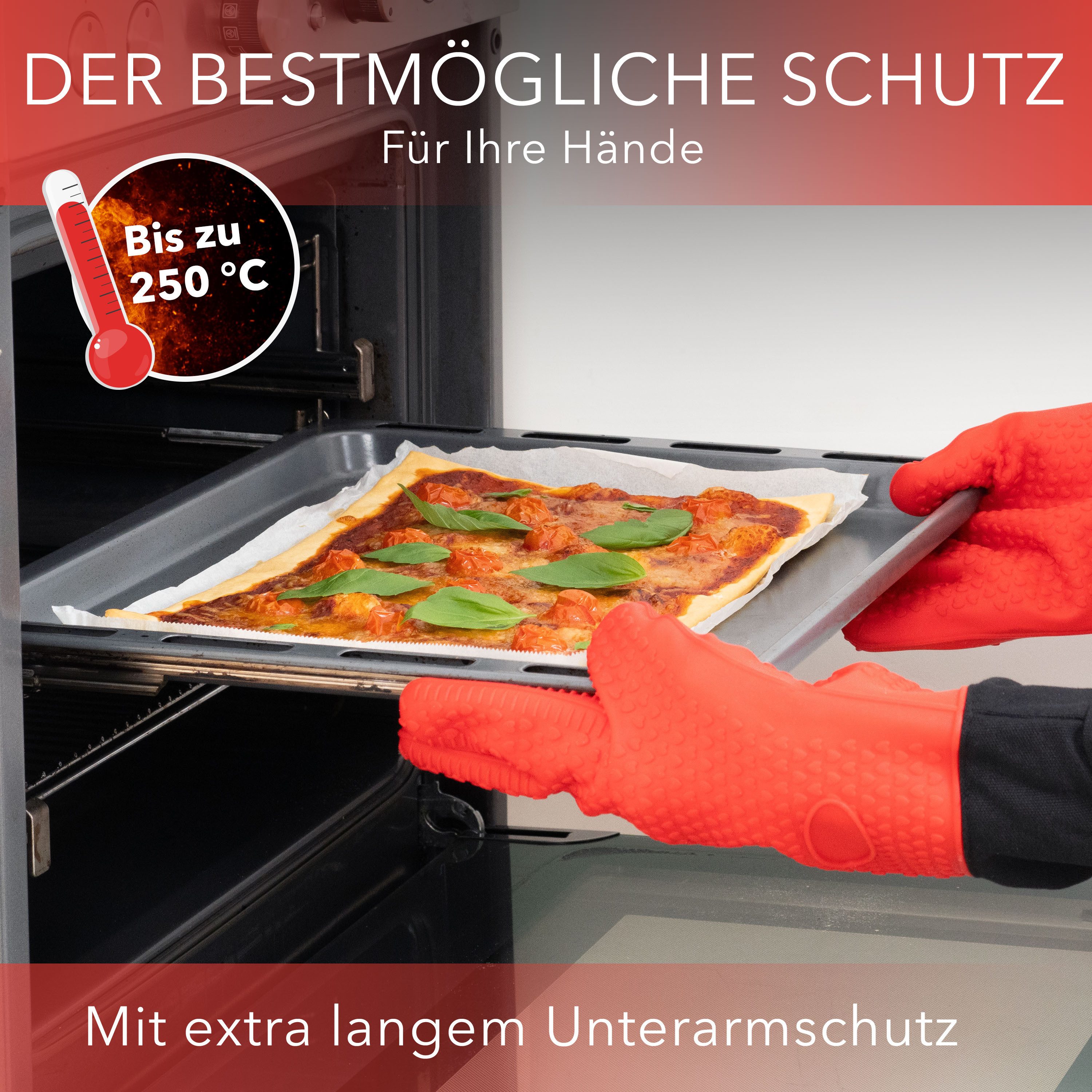 AVANA Topfhandschuhe Silikon Ofenhandschuhe Hitzebeständige Kochhandschuhe Handschuhe, Anti-Rutsch, weiches Baumwoll-Innenfutter, bis 250°C