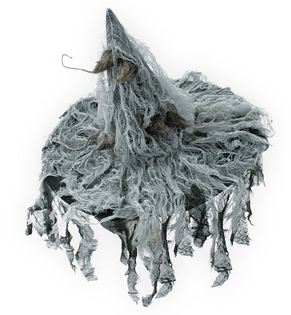 Hexen-Kostüm Damen Hexen Hut mit Ratten und Tüll Grau Halloween Fasching Karneval