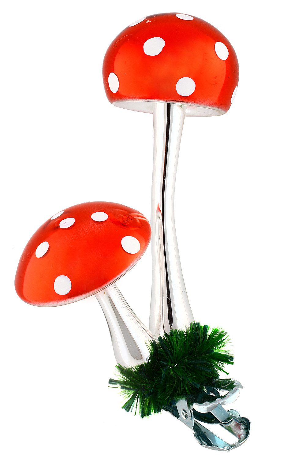 Hamburger Weihnachtskontor Christbaumschmuck Fliegenpilzpaar mit Clip rot weiß, Dekohänger - mundgeblasen - handdekoriert