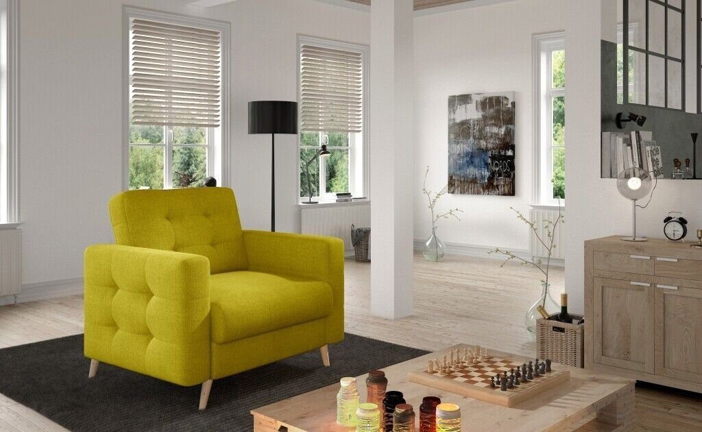 JVmoebel Sessel, Sessel Neu Lounge Relax Polster Gelb 1 Stuhl Textil Designer Sitzer Fernseh Stoff