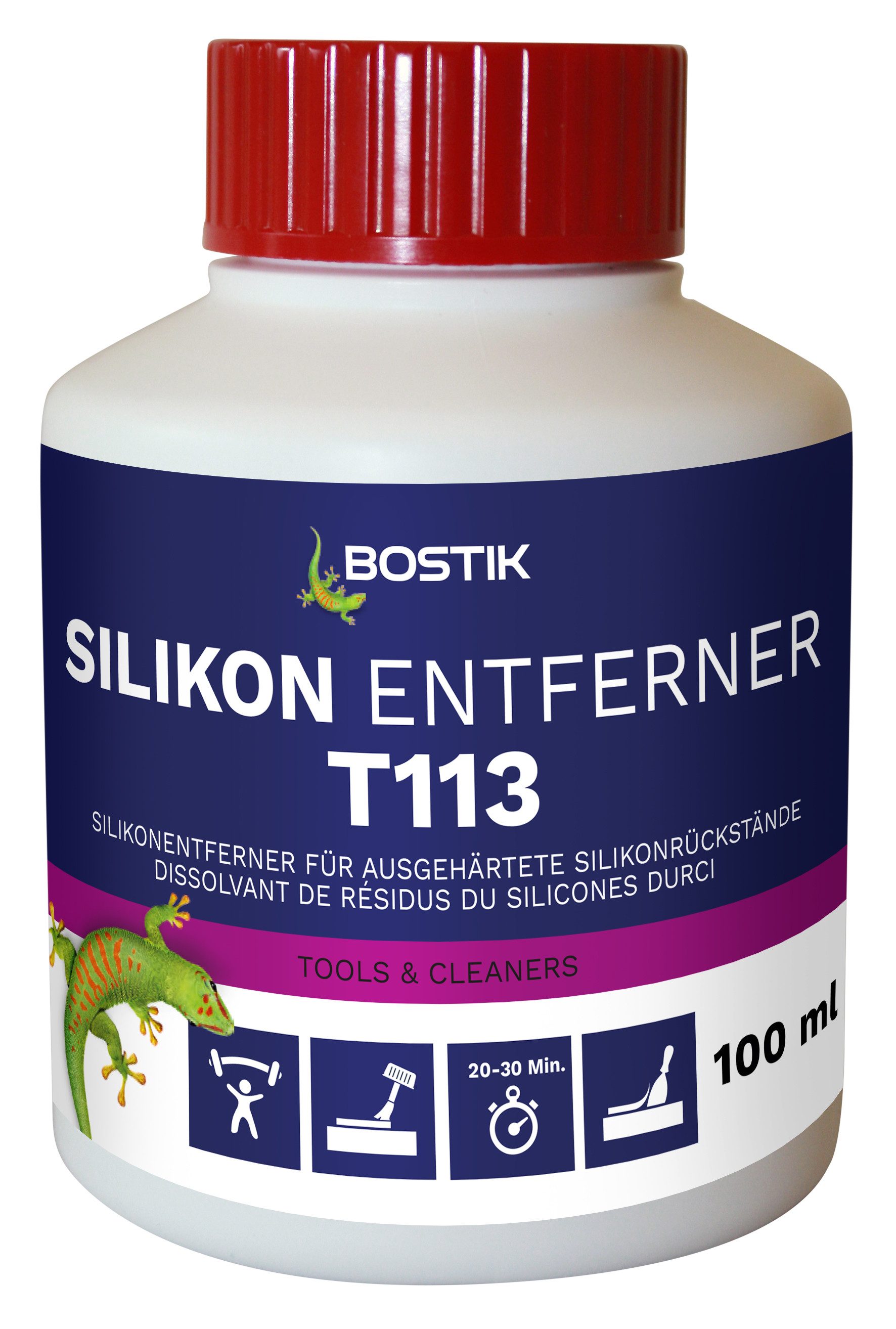 BOSTIK Silikon Bostik T113 Silikon Entferner Reiniger 100ml Dose mit Applikator, gebrachsfertig