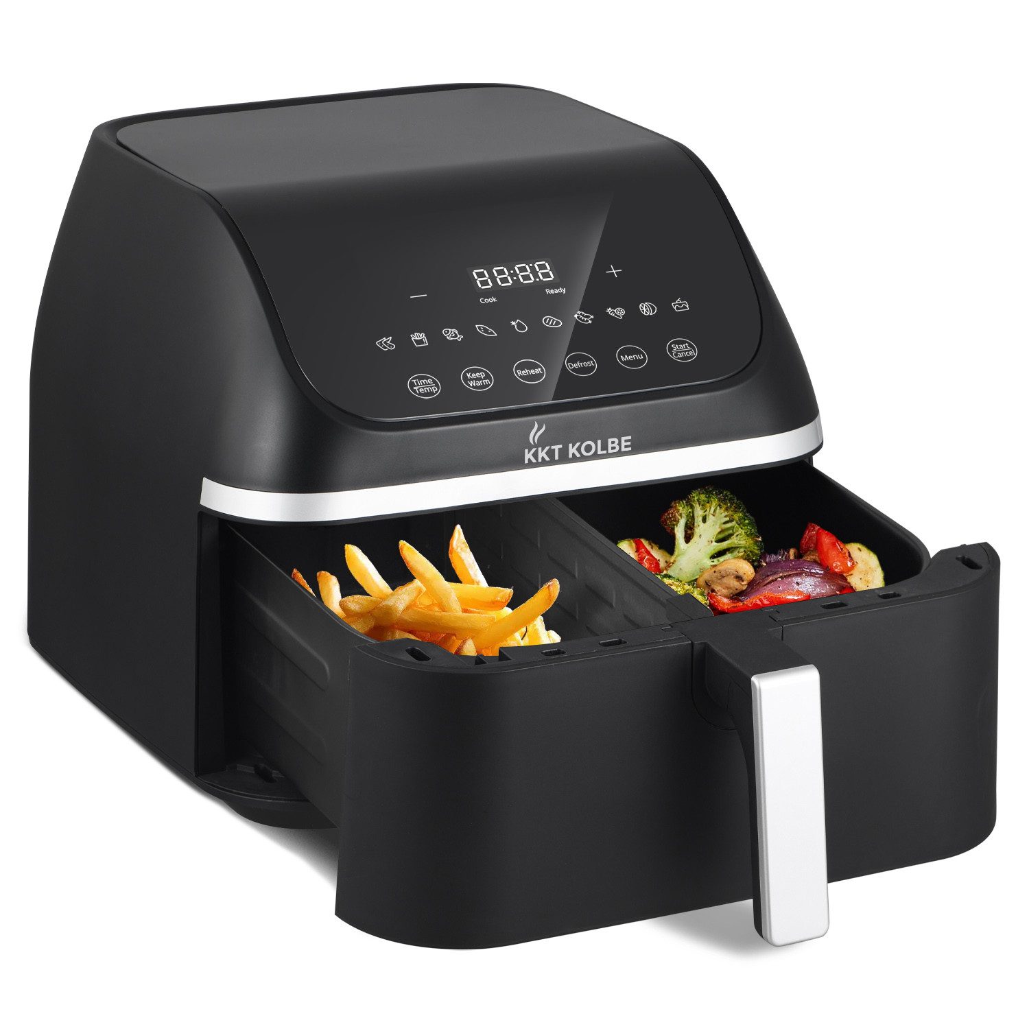 KKT KOLBE Heißluftfritteuse Airfryer AF8500 8,5 L Einzelkammer mit Trennwand, 10 Programme, Heißluft, Warmhalten, Aufwärmen, Auftauen, LED Touch, 2260 W, 8,5 L Einzelkammer mit Trennwand, 13 Funktionen, LED Touch Bedienung