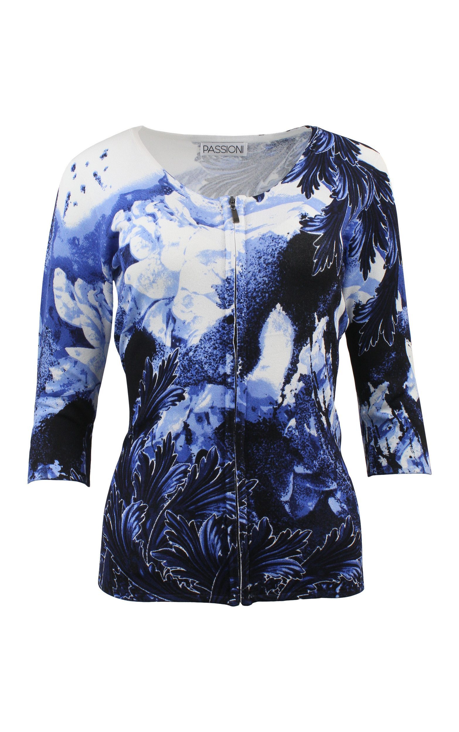 Cardigan Twin-Set mit blauem abstraktem Blumendruck