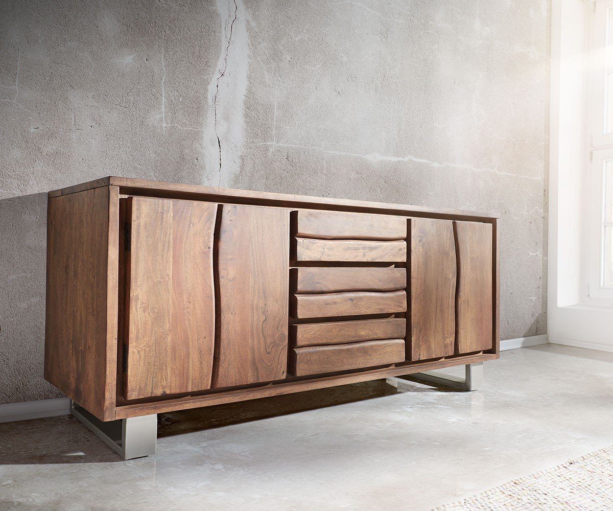 DELIFE Sideboard Live-Edge, Akazie Braun 172 cm 4 Türen 3 Schübe Baumkante Sideboard