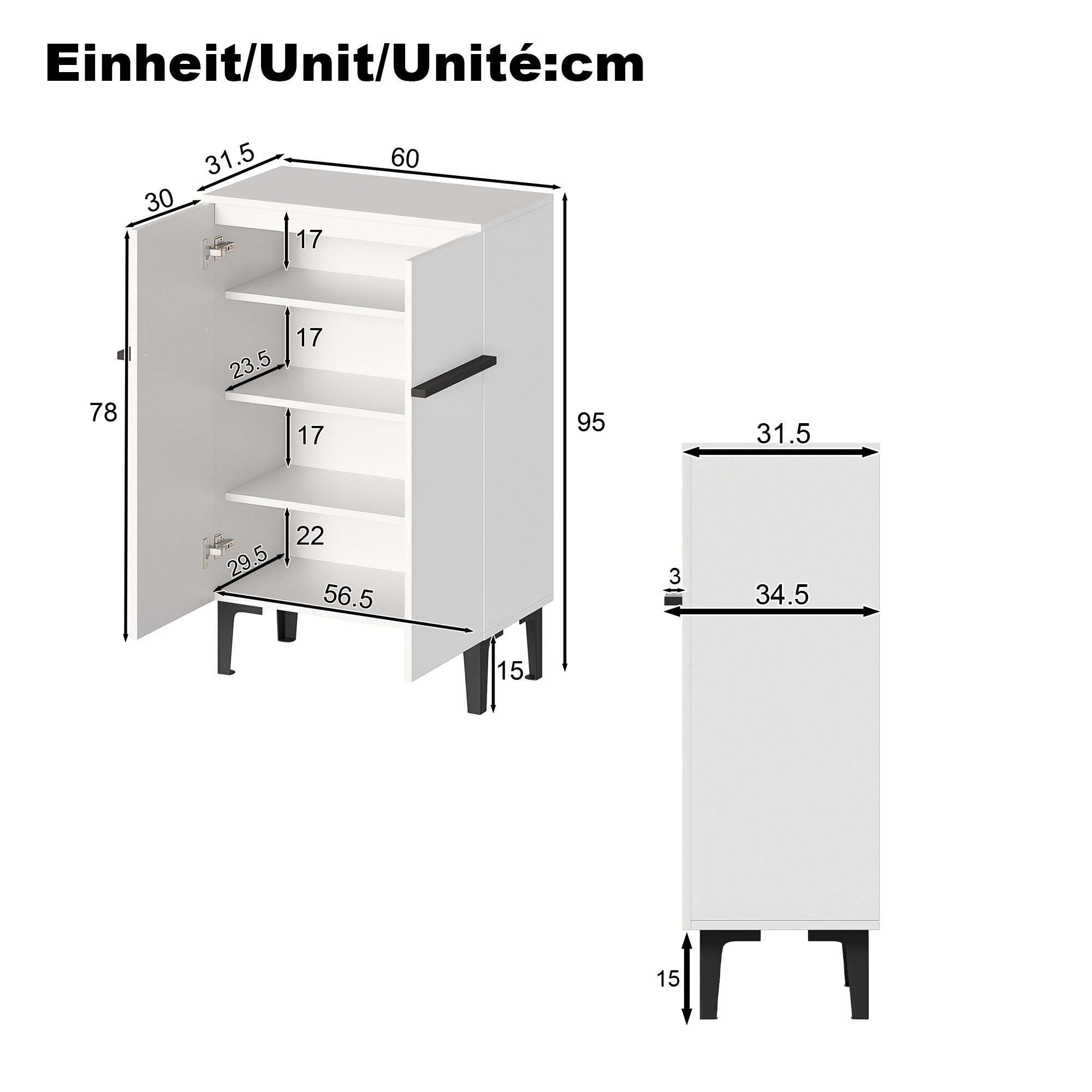 FANNOU Schuhschrank mit Doppeltüren, großem Stauraum und verstellbaren Einlegeböden Aufbewahrungsschrank für den Eingangsbereich, 95×60×34,5 cm