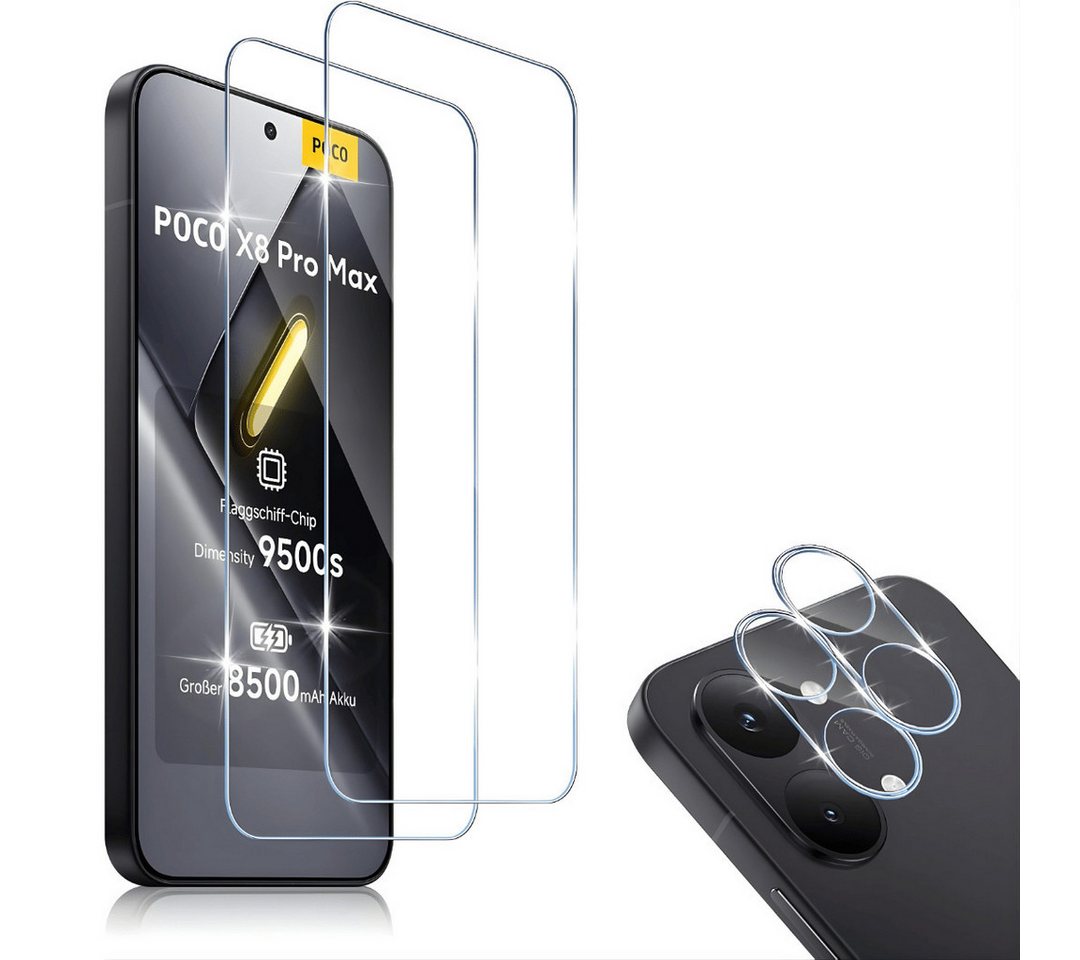 SmartUP Displayschutzglas 2X Schutzglas für Xiaomi Poco X8 Pro Max Display Kamera Panzerfolie 9H für Xiaomi Poco X8 Pro Max, 4 Stück, Rundumschutz, passgenaue Verarbeitung