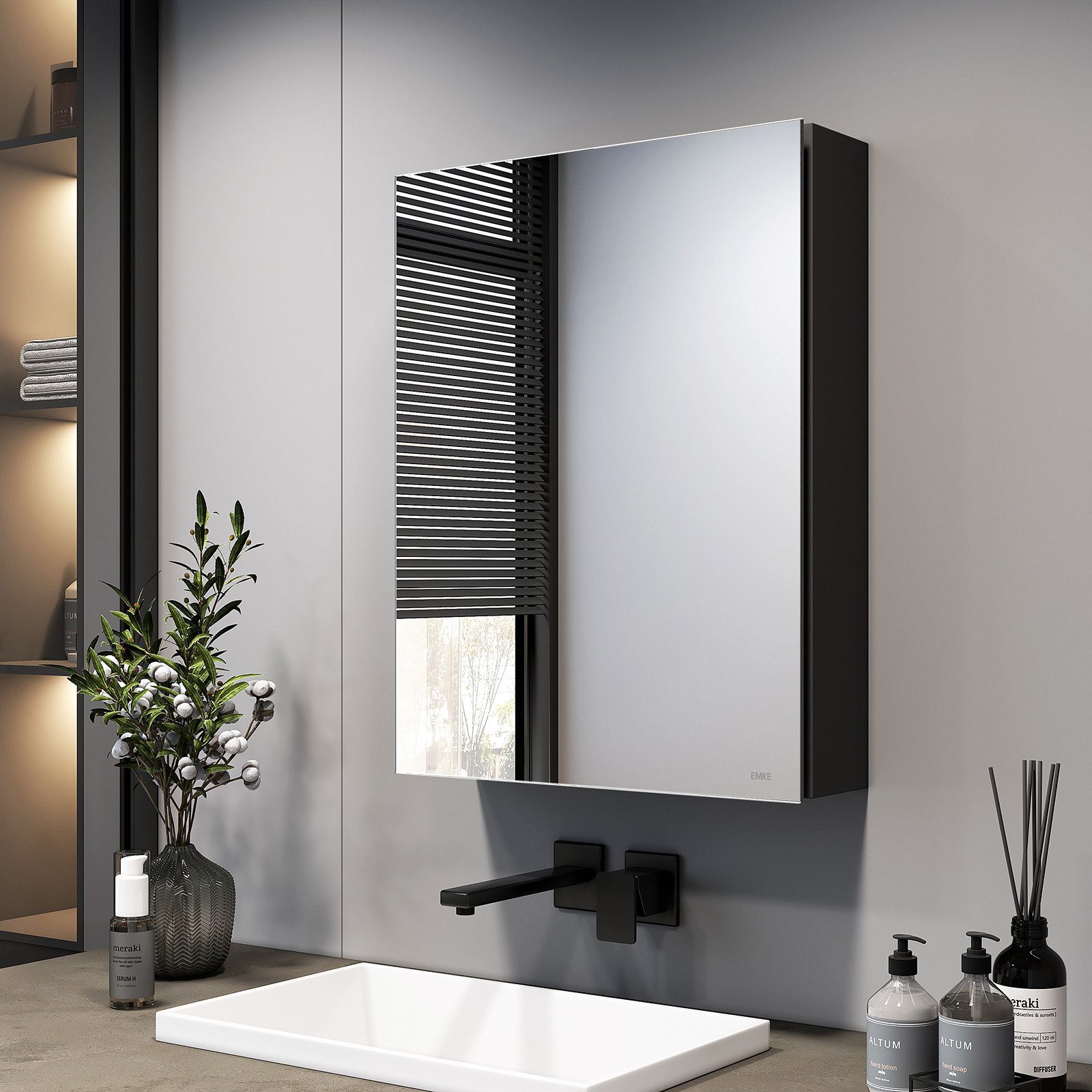 EMKE Spiegelschrank 50x65 cm 1-tütig Spiegelschränke Badezimmer Spiegelschr günstig online kaufen