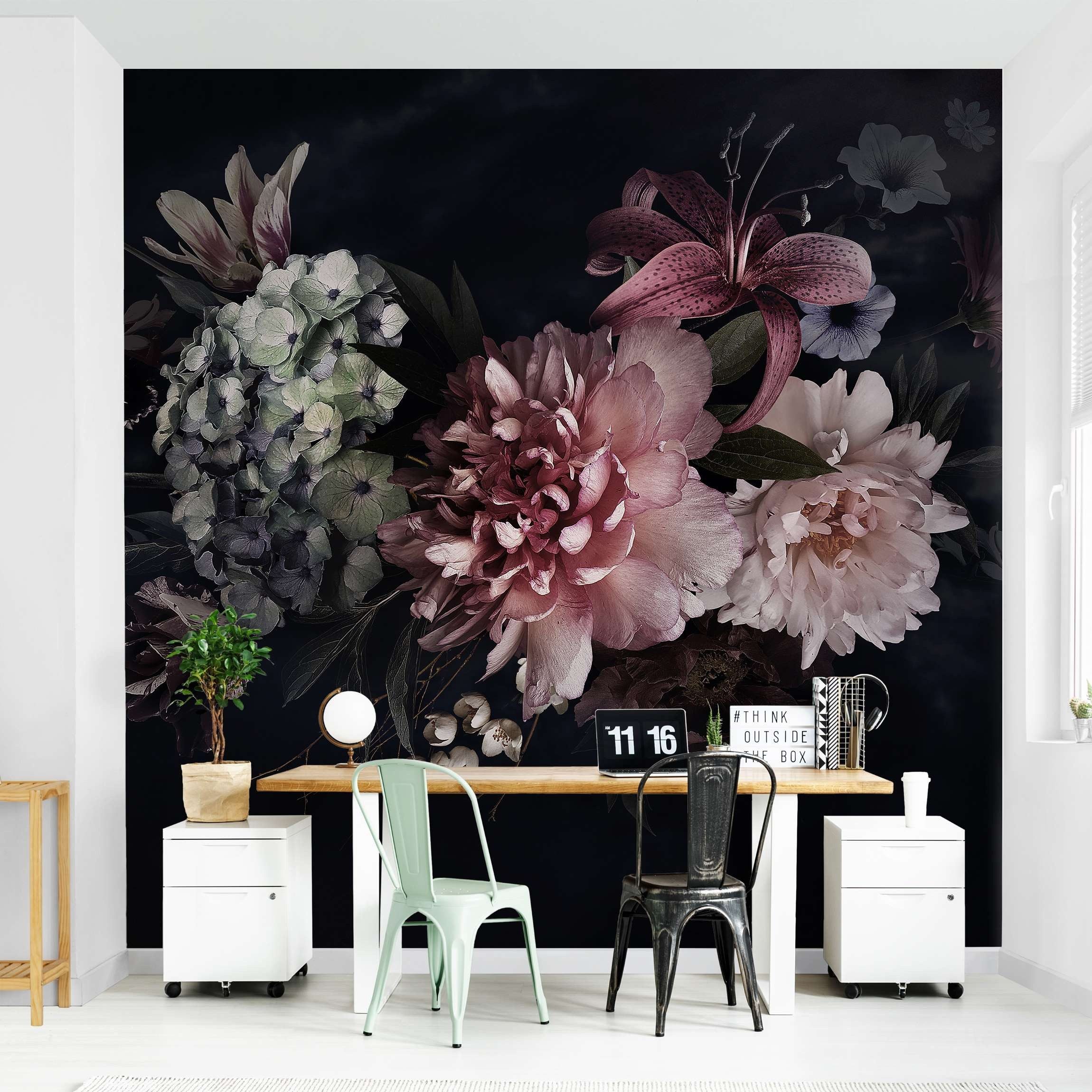 Bilderdepot24 Vliestapete Vintage Blumen Nebel Schwarz Natur Landhausstil M günstig online kaufen