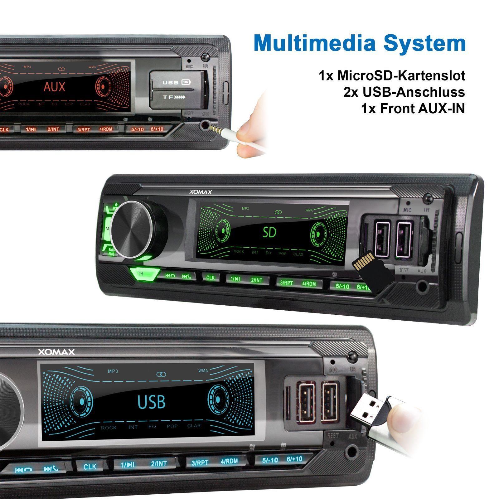 XOMAX XM-R281 Autoradio mit Bluetooth, SD, USB Ladefunktion, DIN AUX, Autoradio mit 1