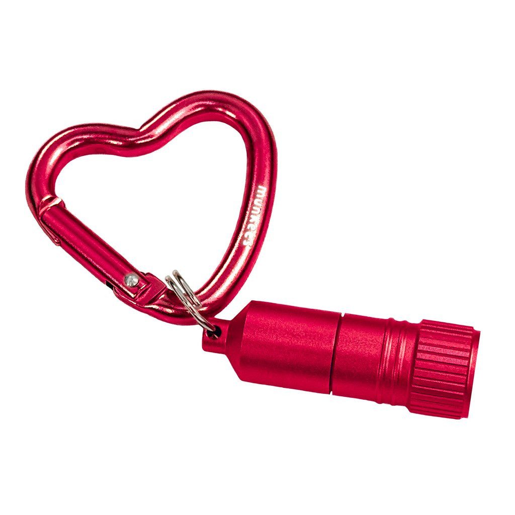 Munkees Taschenlampe Mini LED-Leuchte mit Herz-Karabiner, rot (Einzelartikel, 1-St), kompakt, leicht, Karabiner