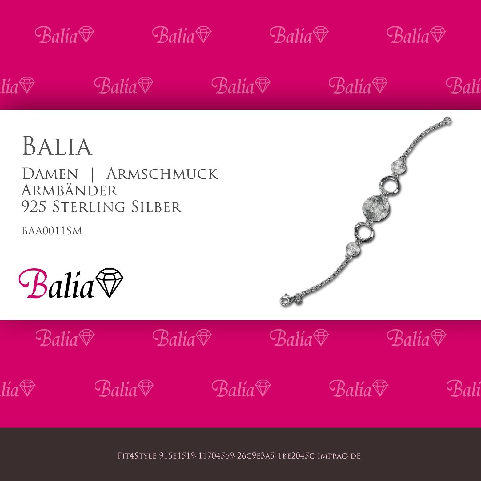 Balia mattiert Silberarmband 18,5cm, Damen (Armband), ca. (Rund) 925 Silber für Armband Silber Balia Armband