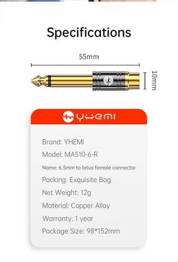 YHEMI MA510-6-R Audio-Adapter 6,5MM (männlich) auf RCA (weiblich) Audio-Adapter RCA zu 6,5-mm-Klinke