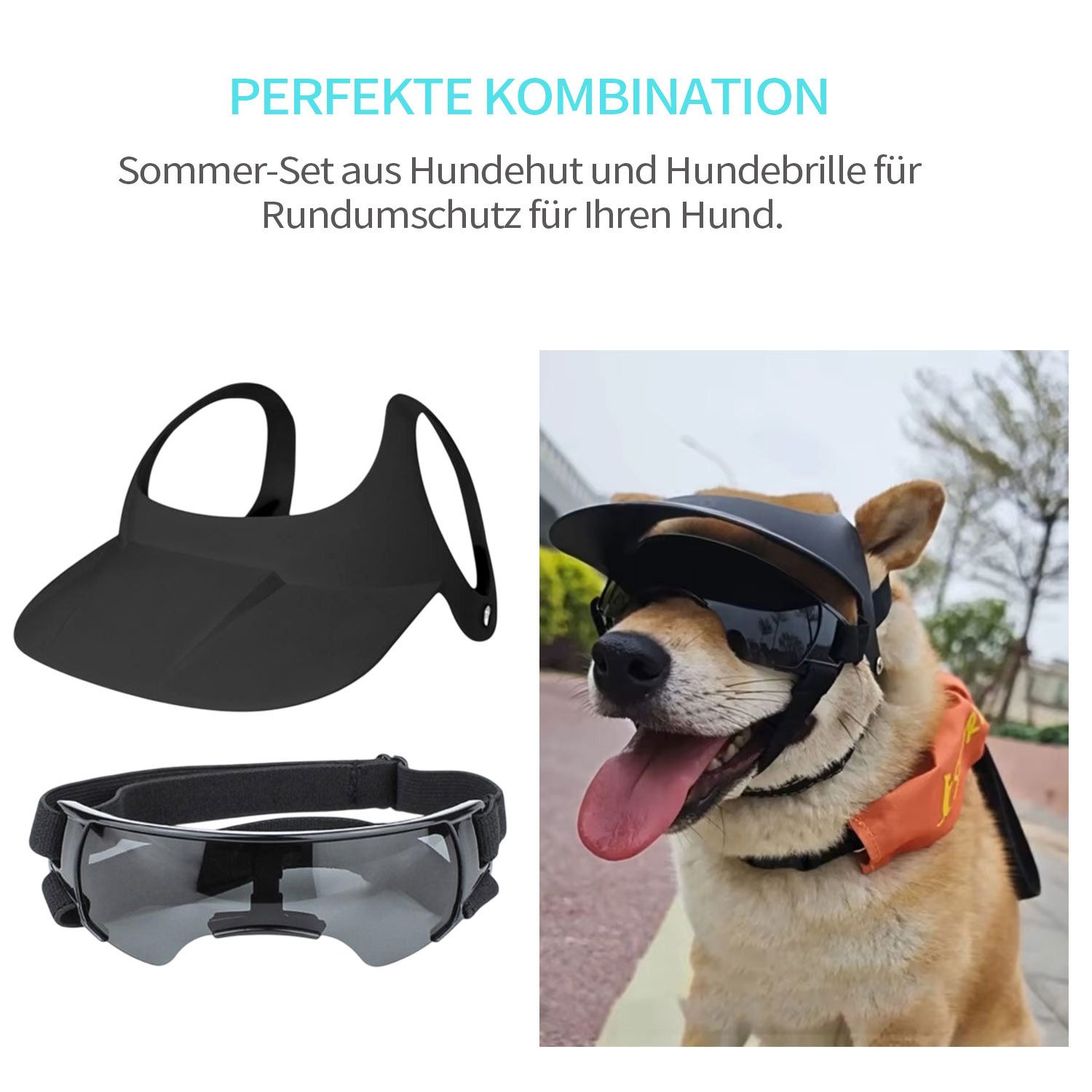 Refttenw Hundekostüm Verstellbare Haustierbrille,Hutset,Sonnenschutz,Haustierzubehör