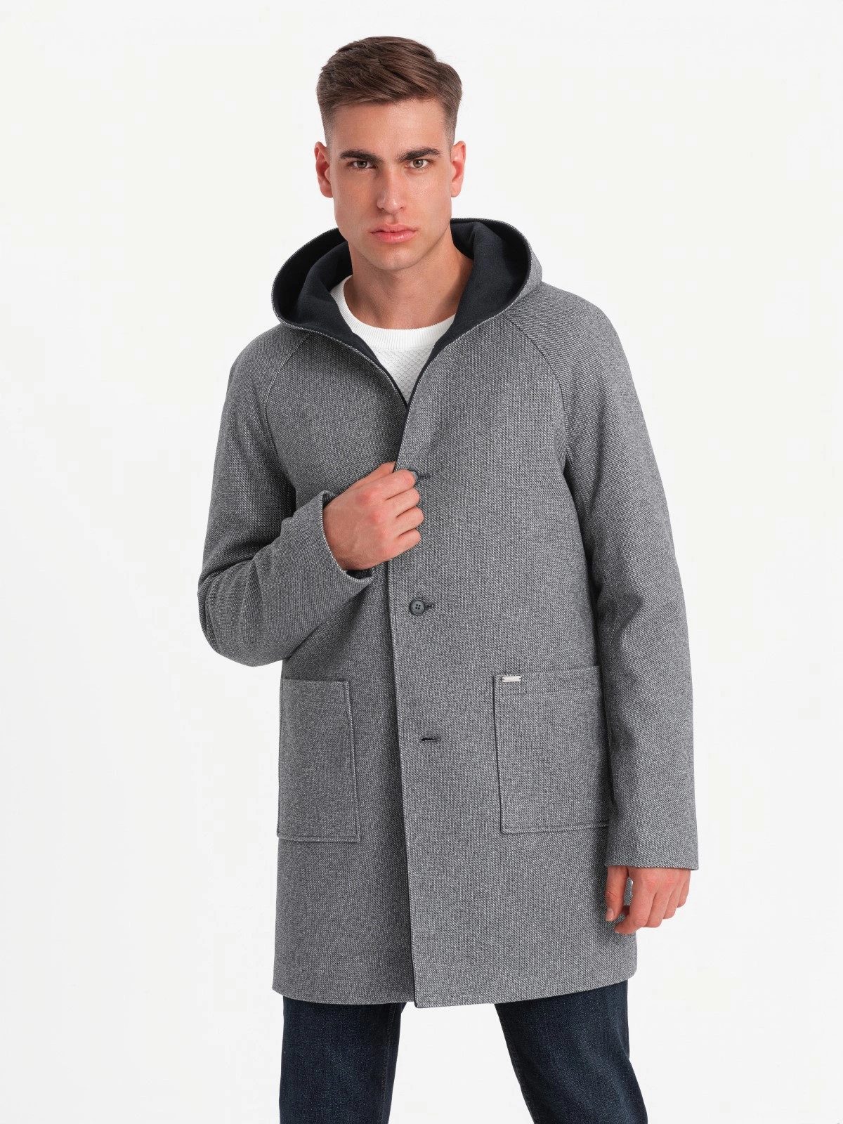 OMBRE Wintermantel Melange-Herrenmantel mit Kapuze günstig online kaufen