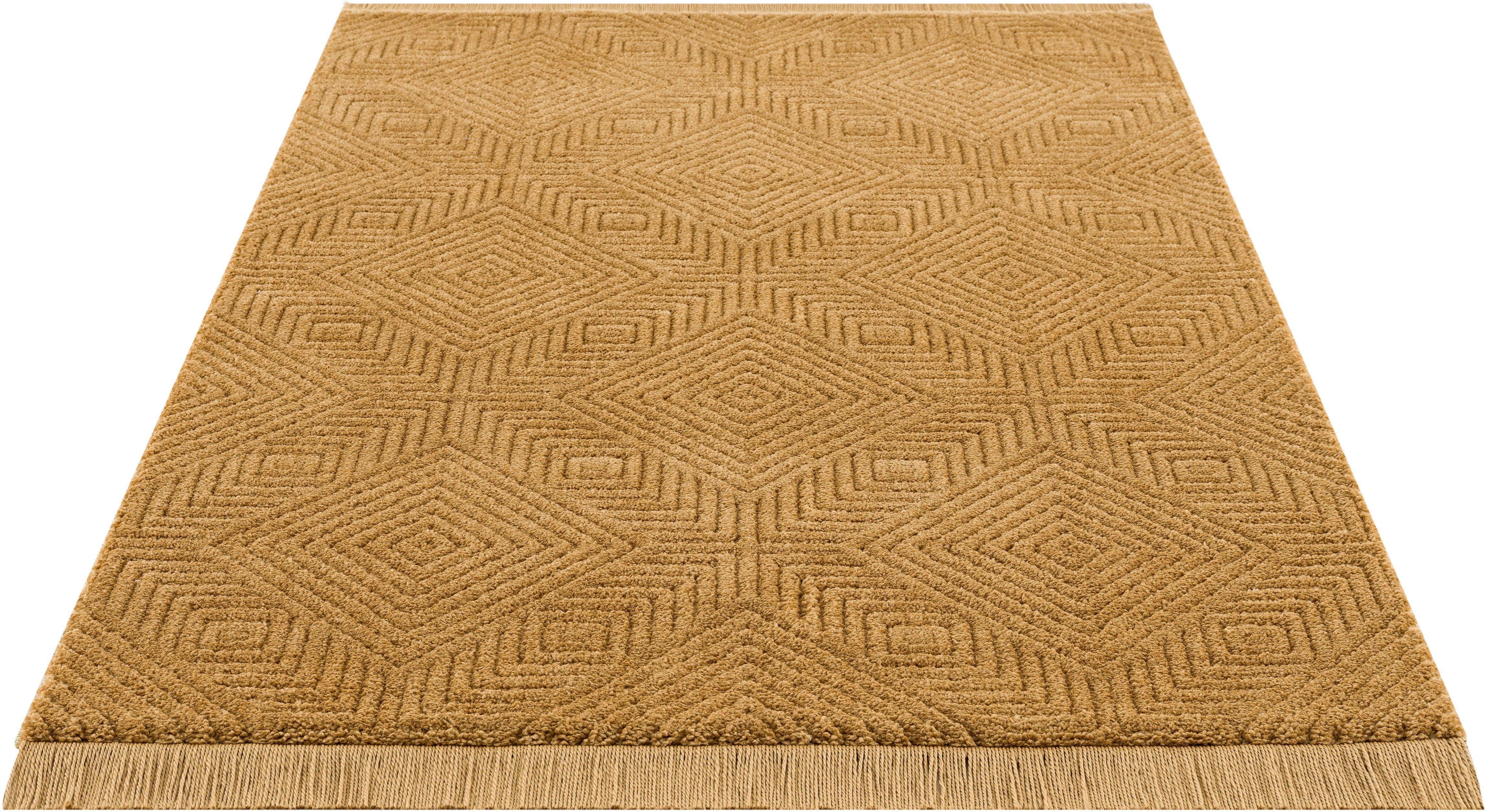 Teppich Duchesse, Leonique, rechteckig, Höhe: 22 mm, grafisches Design,  Boho, Wende-Teppich im 3D-Effekt, mit Fransen