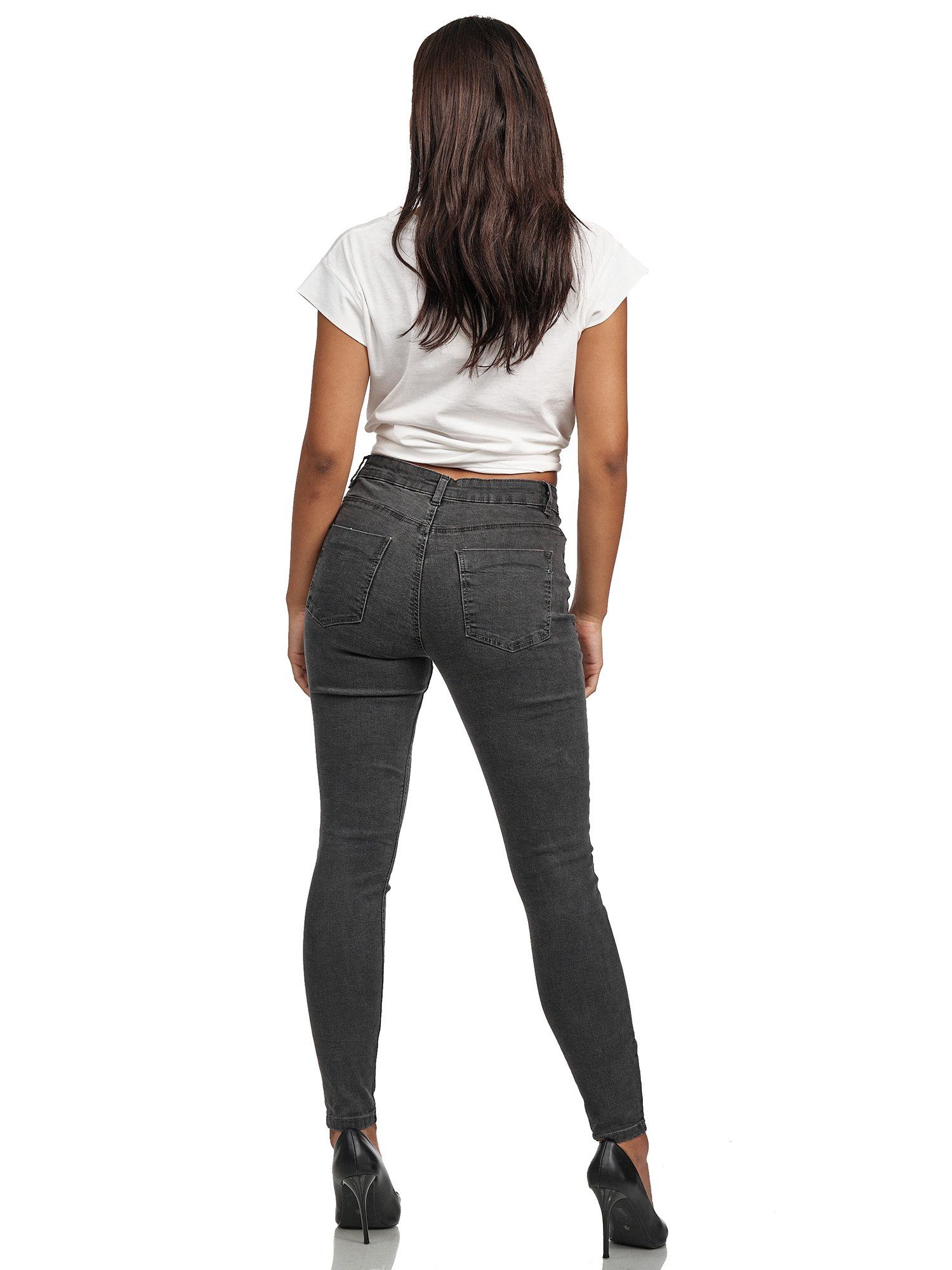 Fit Damen F101 anthrazit Tazzio High-waist-Jeans Jeanshose Skinny
