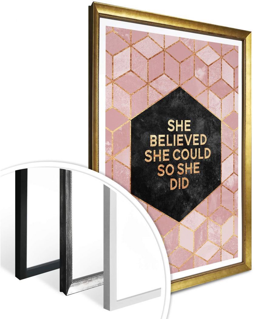 Wall-Art Poster She Believed St) (1 rosa, Schriftzug