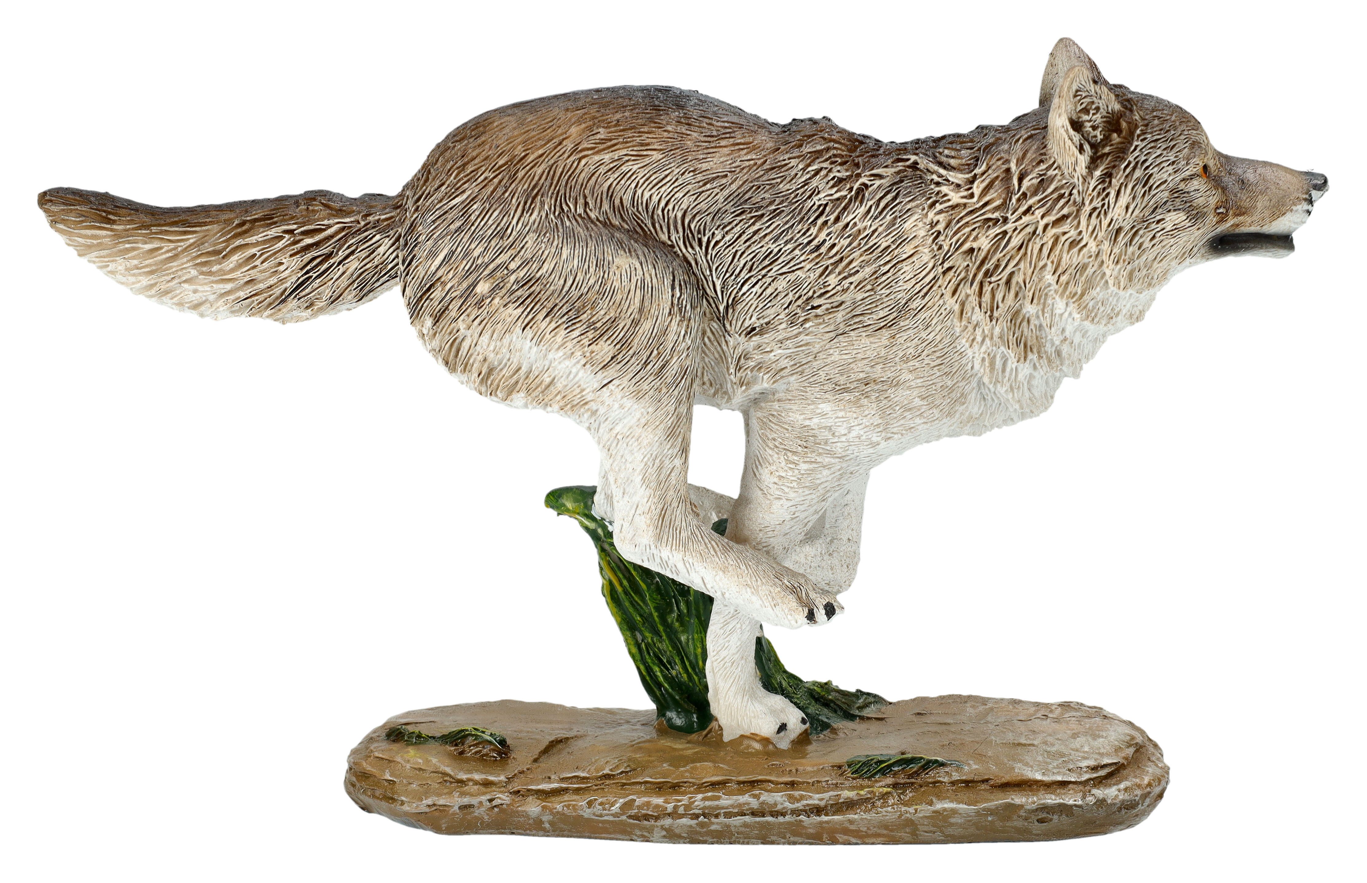 Figuren Shop GmbH Tierfigur Sprintender Wolf – Dekofigur Natur Skulptur 12,5 cm Wolf Statue Deko