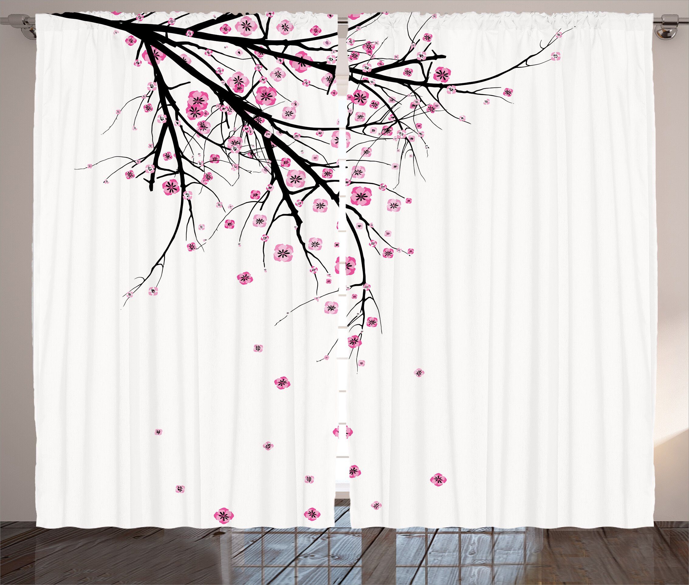 mit Kirschblüten-Blume Haken, Kräuselband und Vorhang Schlafzimmer Gardine Schlaufen Blumen Abakuhaus,