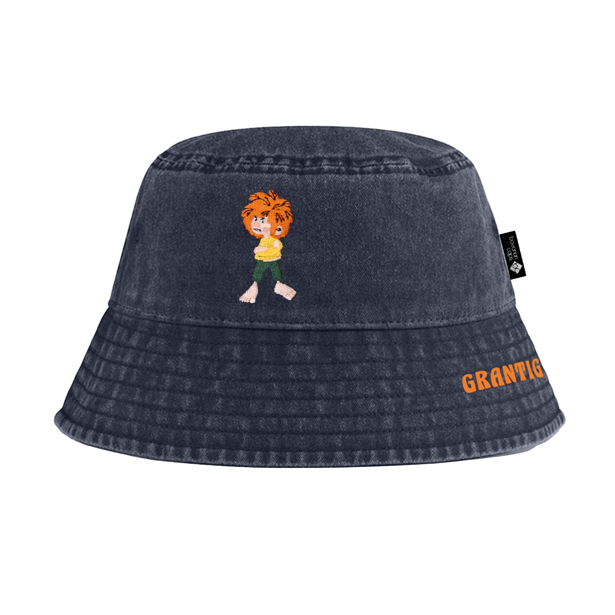 Bavarian Caps Fischerhut Bavarian Caps Bucket Hat "Grantler Klub: Pumuck" - vintage schwarz (Bucket Hat, Bucket Hat, Anglerhut, Fischerhut) Leichte Baumwolle im "washed" Look
