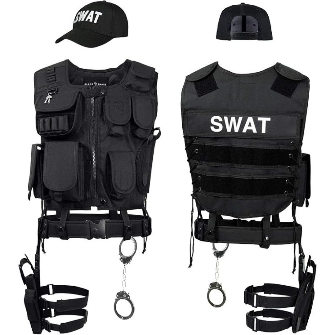 Black Snake Polizei-Kostüm Karnevals Kostüme - Polizei Kostüm - SWAT/FBI/Secirity, 6-teiliges Faschingskostüm!