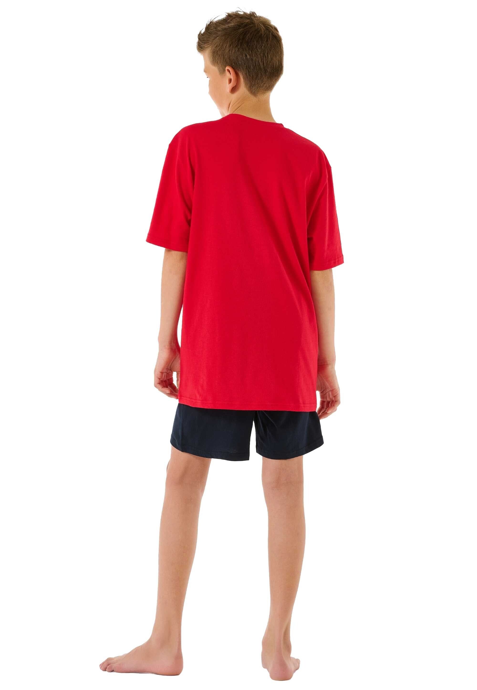 Schiesser Pyjama 2-tlg. Kinder Set kurz, Schlafanzug Rot/Dunkelblau Jungen 