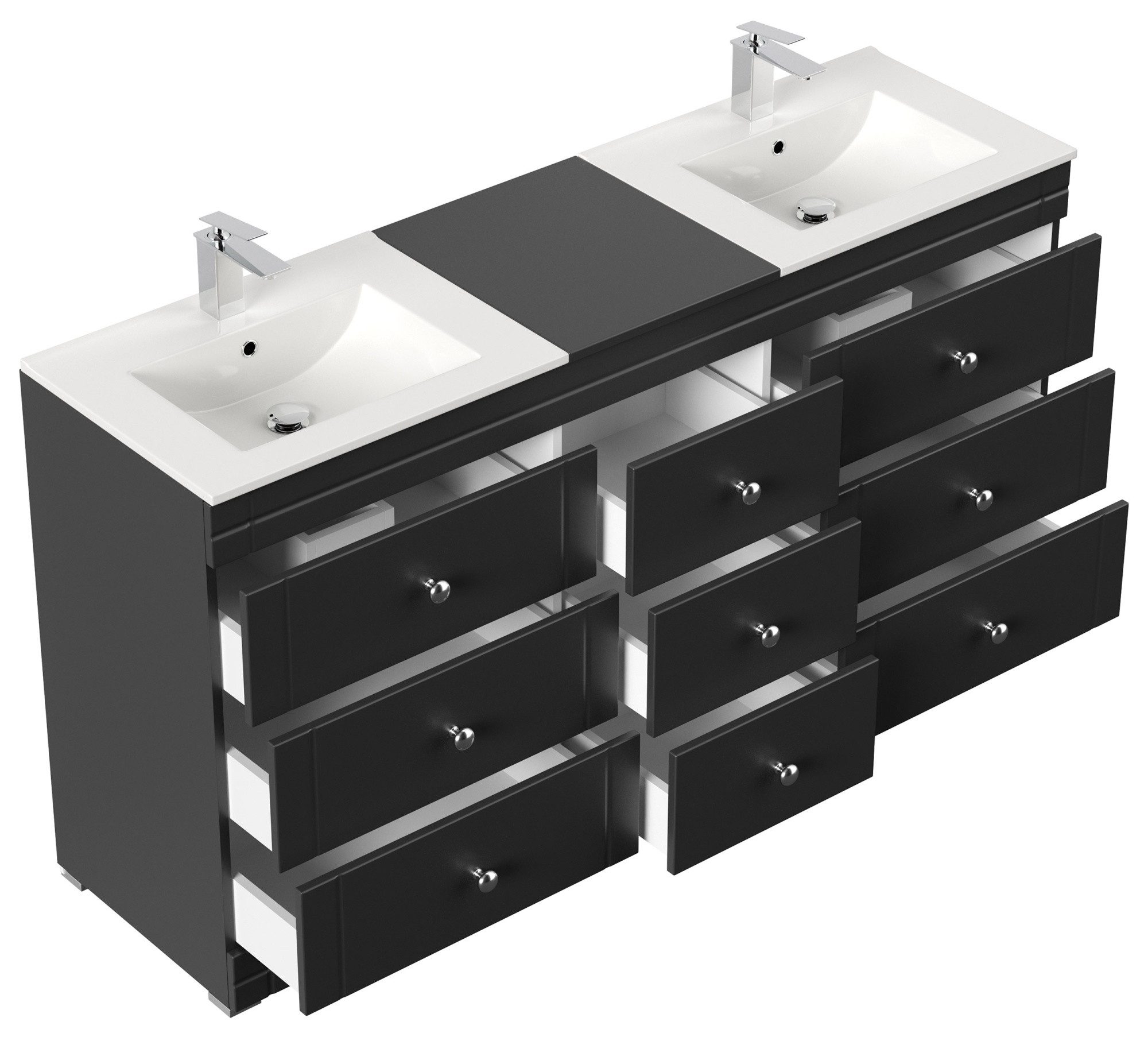 Magnolia Home Doppelwaschtisch Stand Badmöbel Cosmo Klassik SoftClose schwarz
