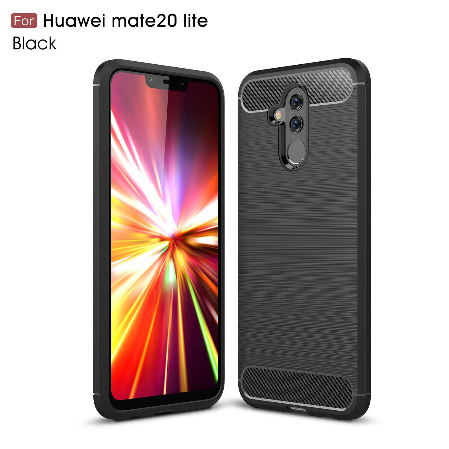 betterfon Handyhülle Carbon Hülle für Huawei Mate 20 Lite Backcover TPU Silikon Schwarz, Carbon-Look – stoßfestes Case mit Air-Cushion & Metall-Optik