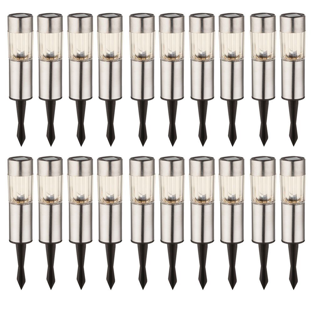 GLOBO LIGHTING LED Gartenleuchte, LED-Leuchtmittel fest verbaut, Warmweiß, 20 LED Edelstahl Solar Leuchten Steck Leuchten Erdspieß Außen