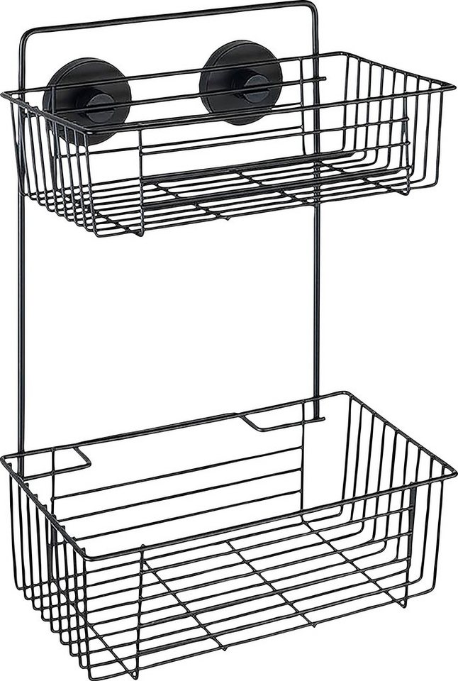 WENKO Duschregal Vacuum-Loc® Wandregal 2 Etagen Bari Schwarz, 2 Etagen,  Sofort belastbar, rückstandslos entfernbar und repositionierbar