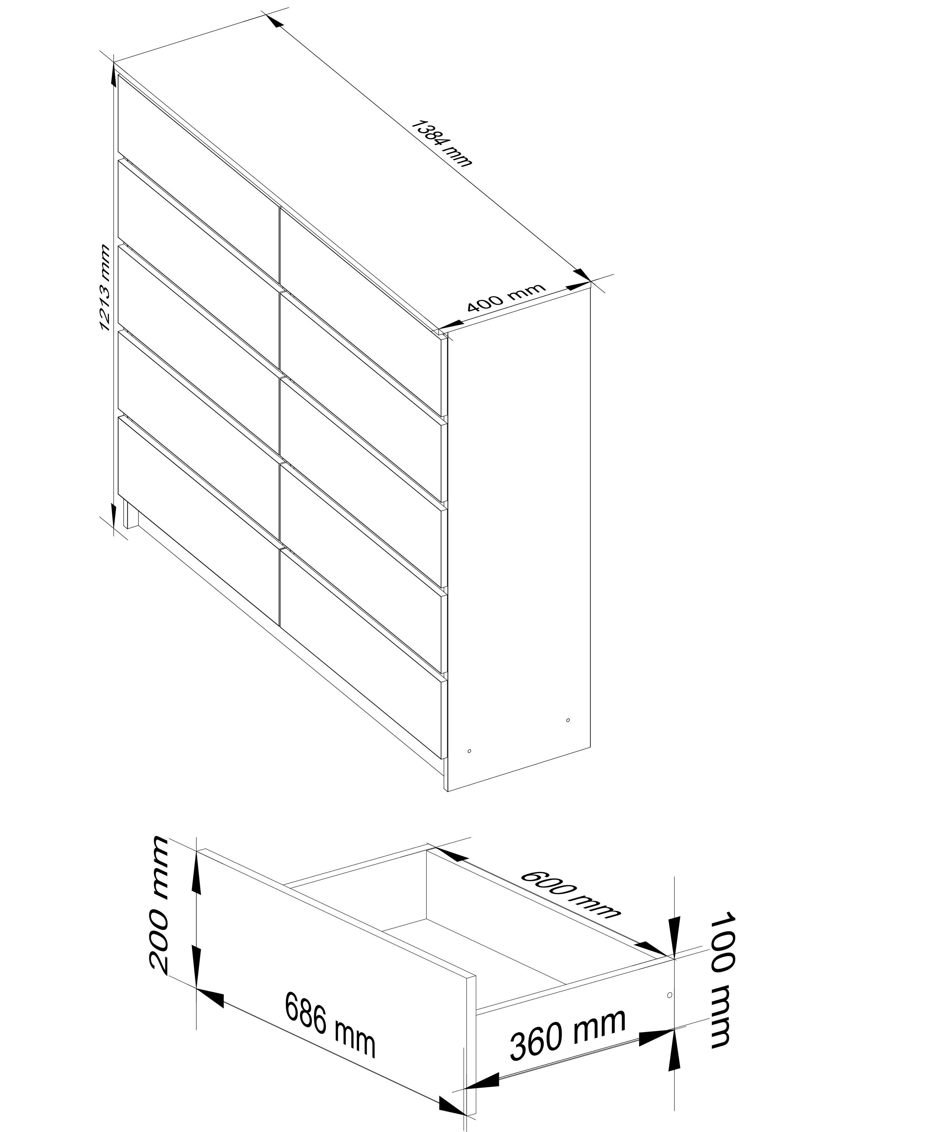 Raumhirsch Furniture Kommode mit 10 Schubladen 138 cm breit Holz Schrank, (viele Farbvarianten - Maße: 138 x 121 x 40 cm) - Hochwertig & stabil
