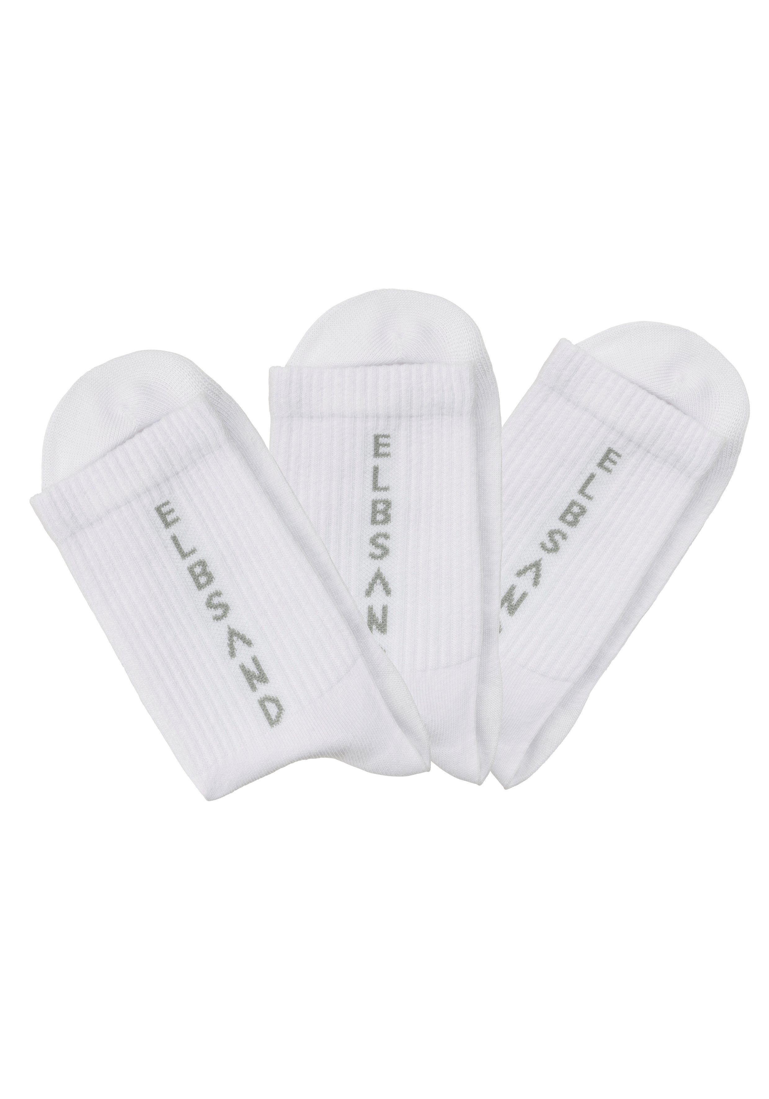 Elbsand Socken eingestricktem weiß 3x Schriftzug (3-Paar) mit